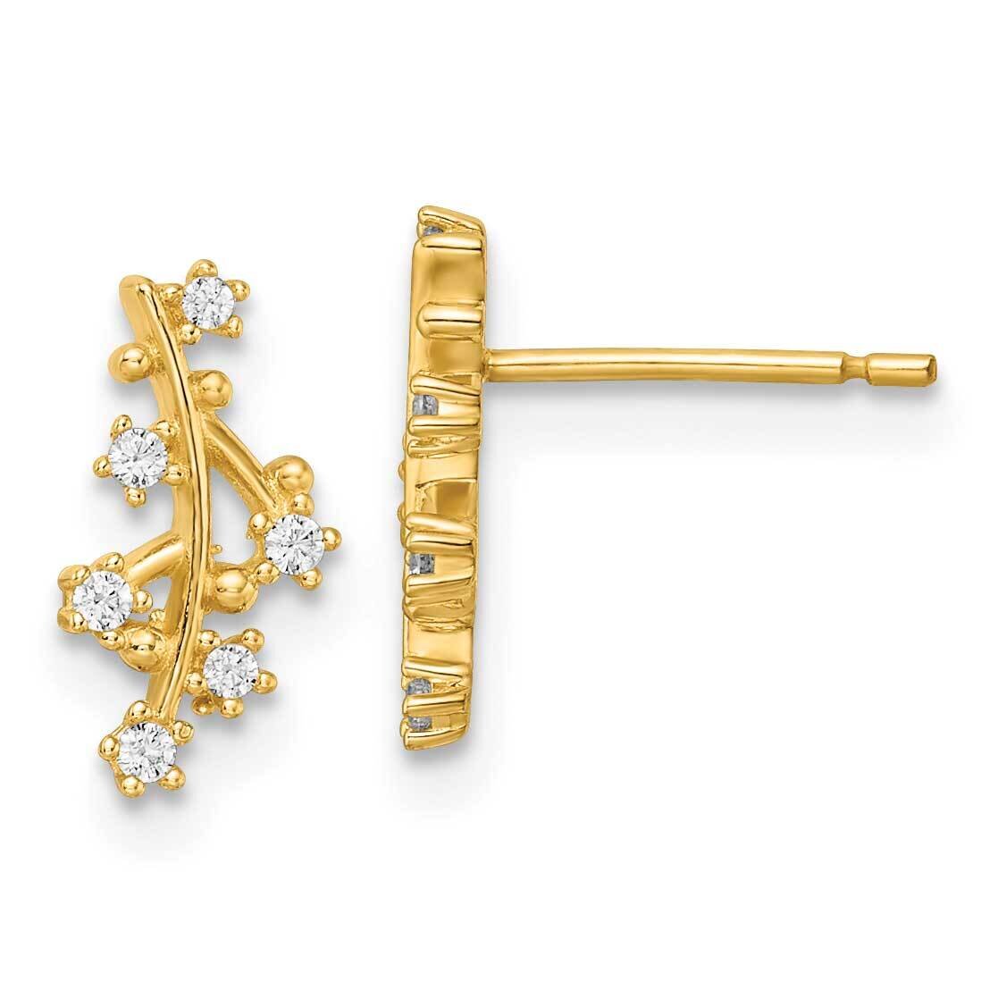 CZ Diamond Tree Branch Post Earrings 14K Yellow Gold Polished YE2070, MPN: YE2070, 191101786570