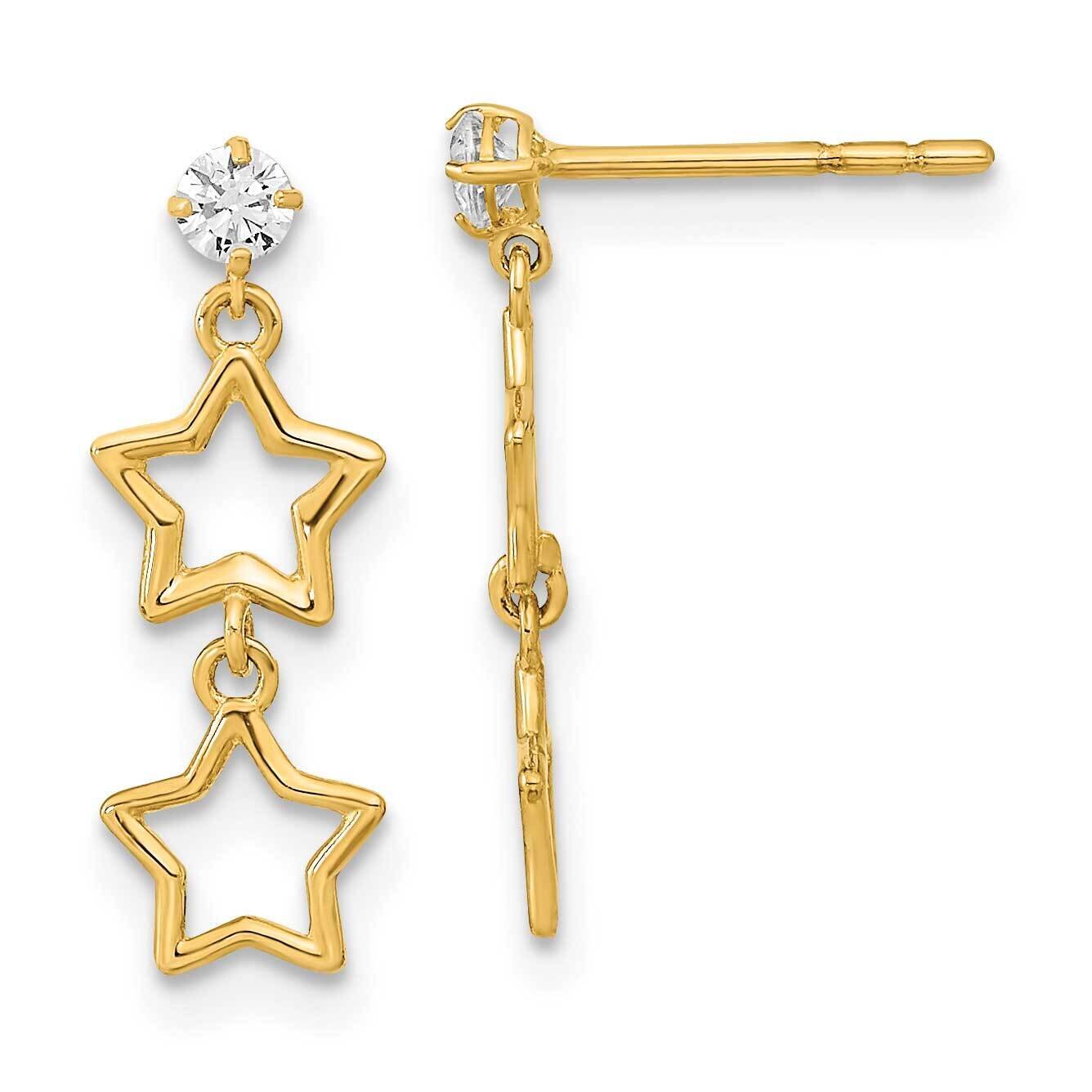Dangle Star with CZ Diamond Post Earrings 14k Gold Polished YE2071, MPN: YE2071, 191101786563