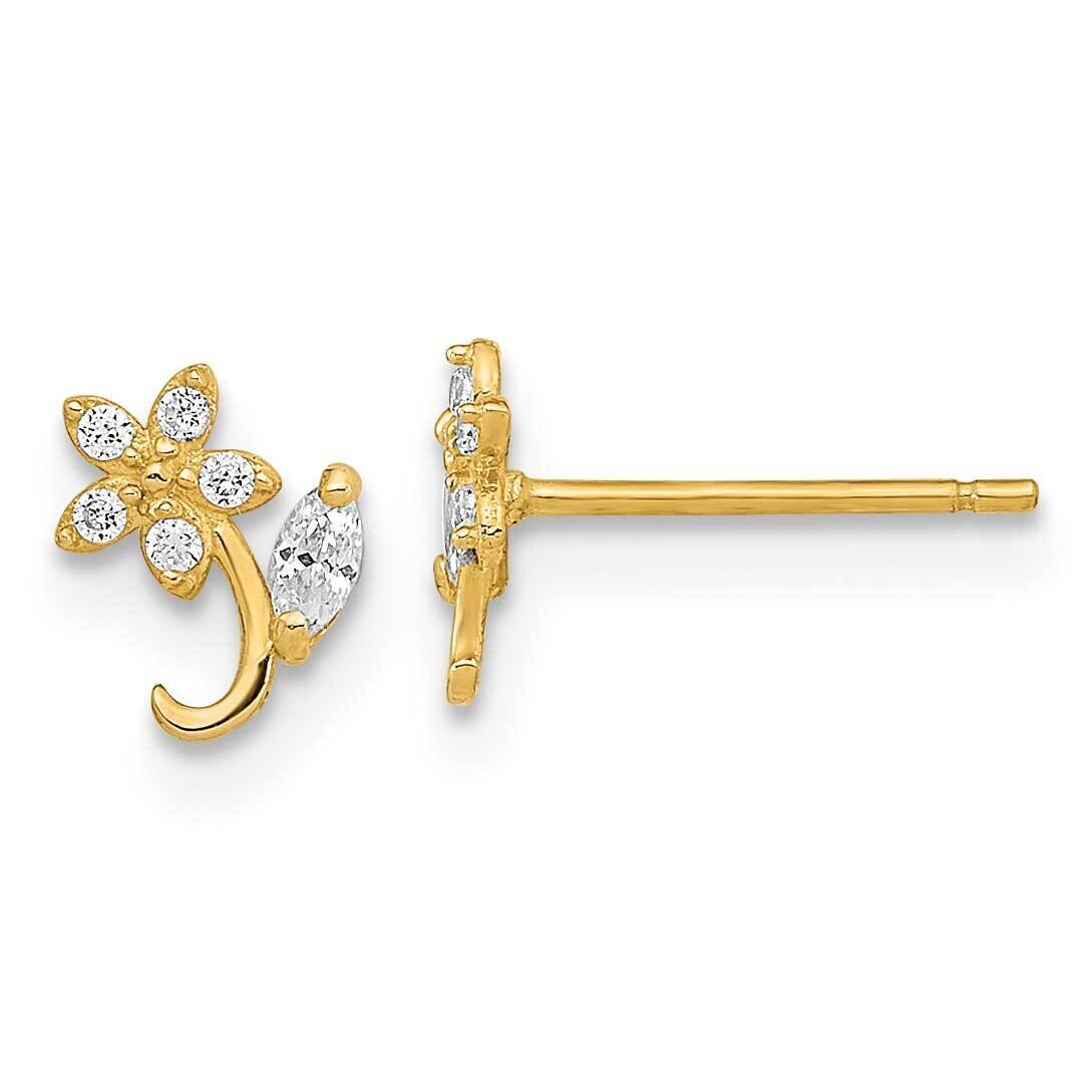 Flower CZ Diamond Post Earrings 14k Gold Polished YE2078