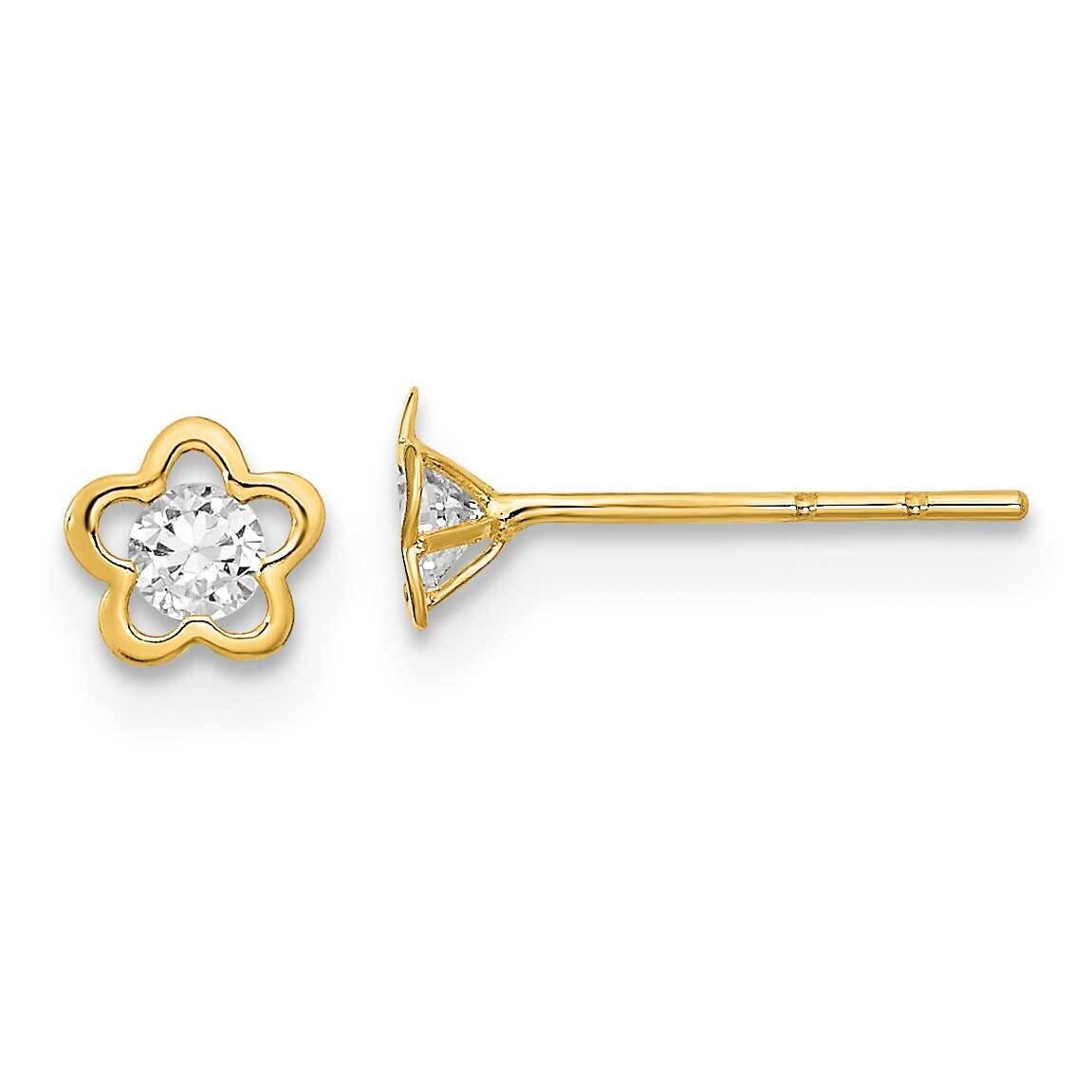 Flower with CZ Diamond Post Earrings 14k Gold Polished YE2080, MPN: YE2080, 191101786471