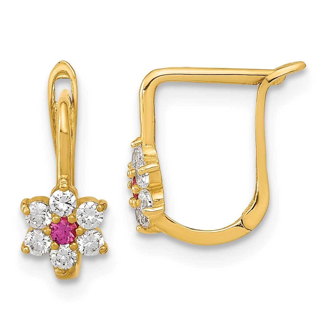 Red and White CZ Diamond Flower Hoop Earrings 14k Gold Polished YE2082, MPN: YE2082, 191101786457