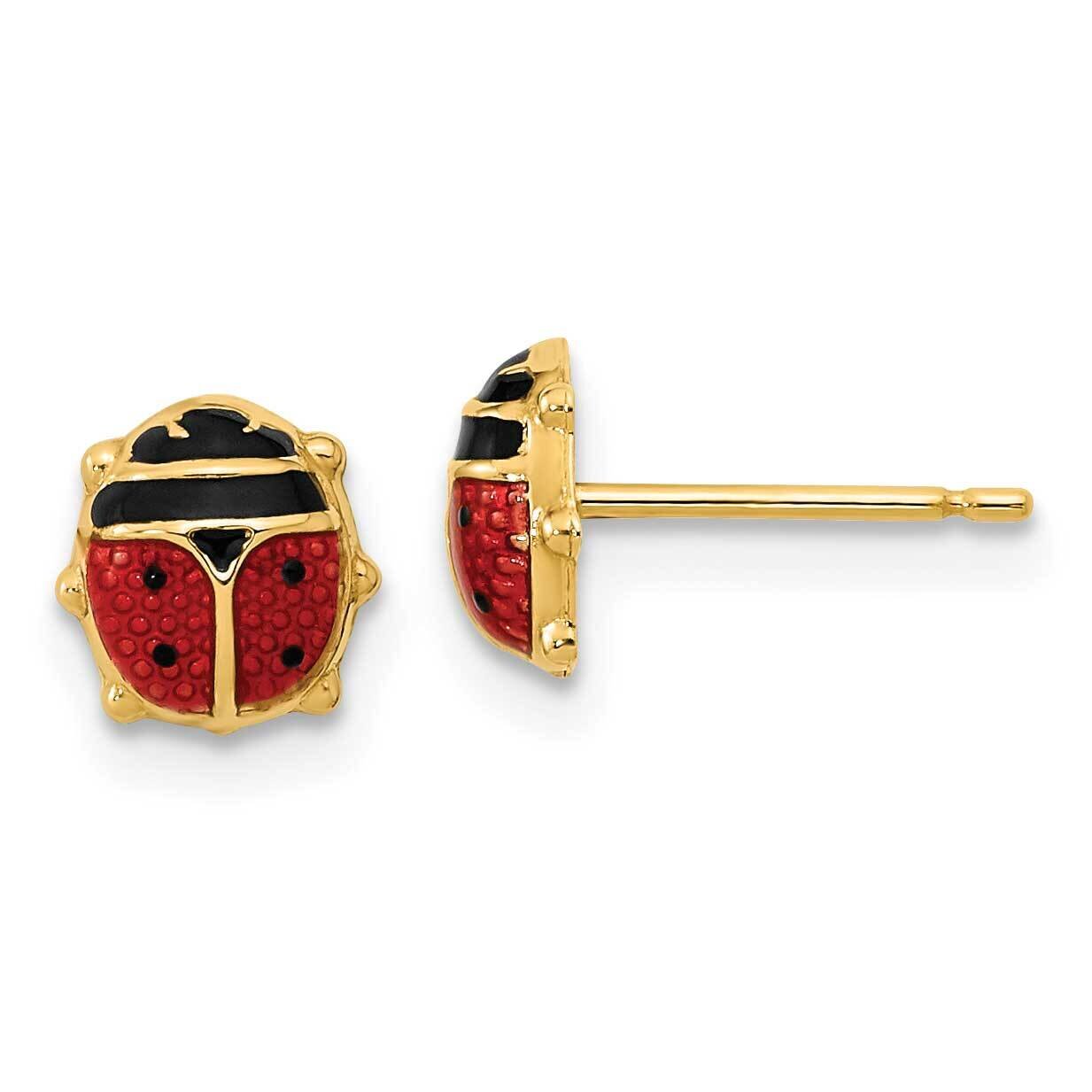Red Black Enamel Ladybug Post Earrings 14k Gold YE2085, MPN: YE2085, 191101786426