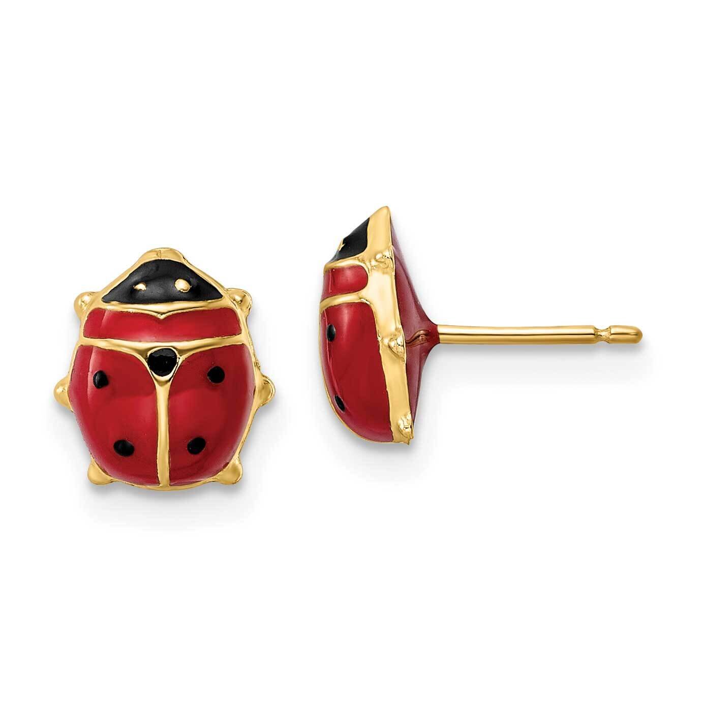 Enameled Large Ladybug Post Earrings 14k Gold Polished YE2086, MPN: YE2086, 191101786419