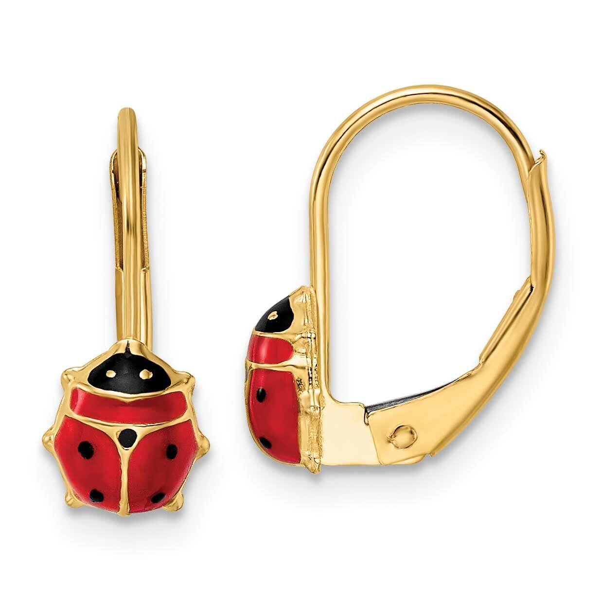 Enameled Ladybug Leverback Earrings 14k Gold Polished YE2087