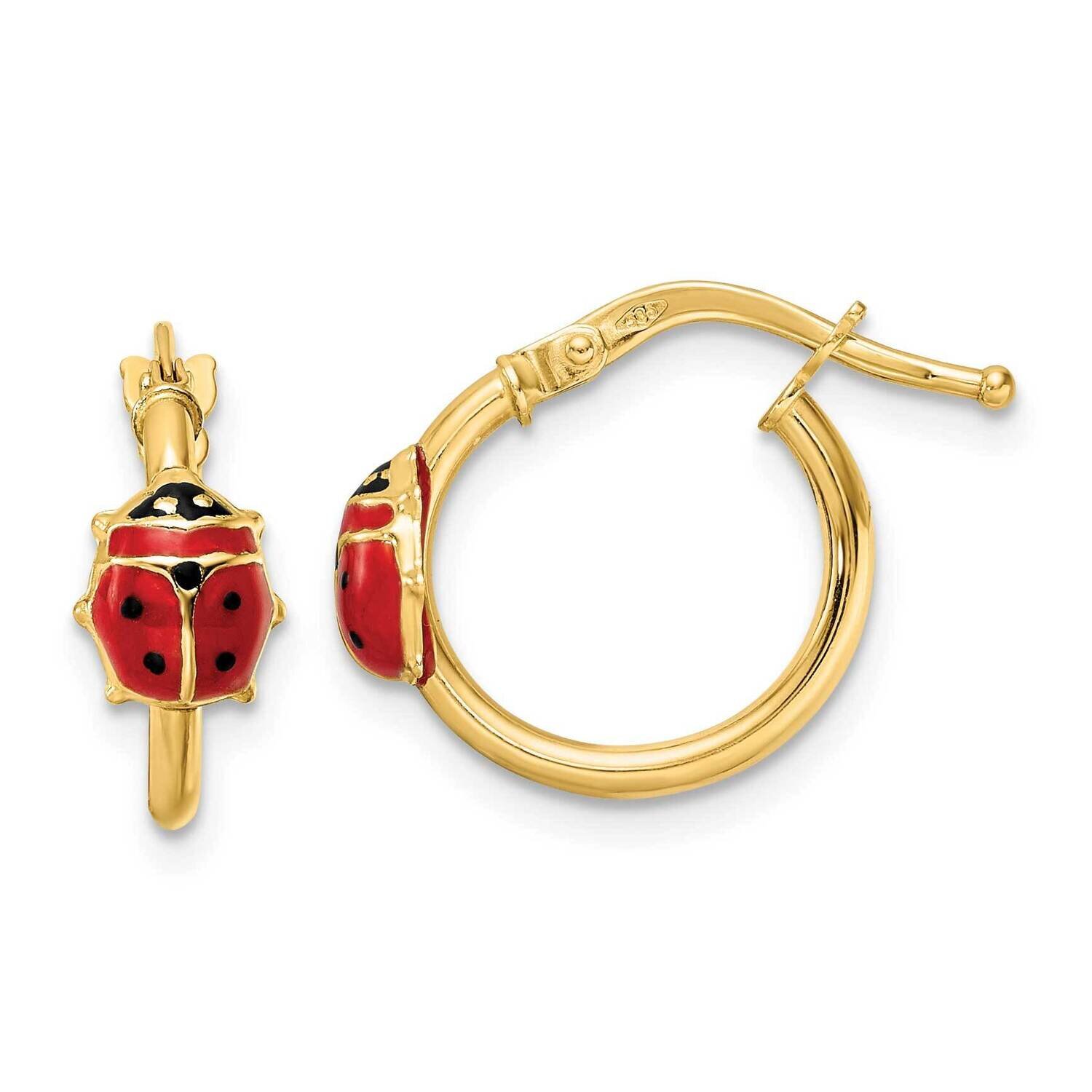 Enameled Ladybug Post Hoop Earrings 14k Gold Polished YE2088