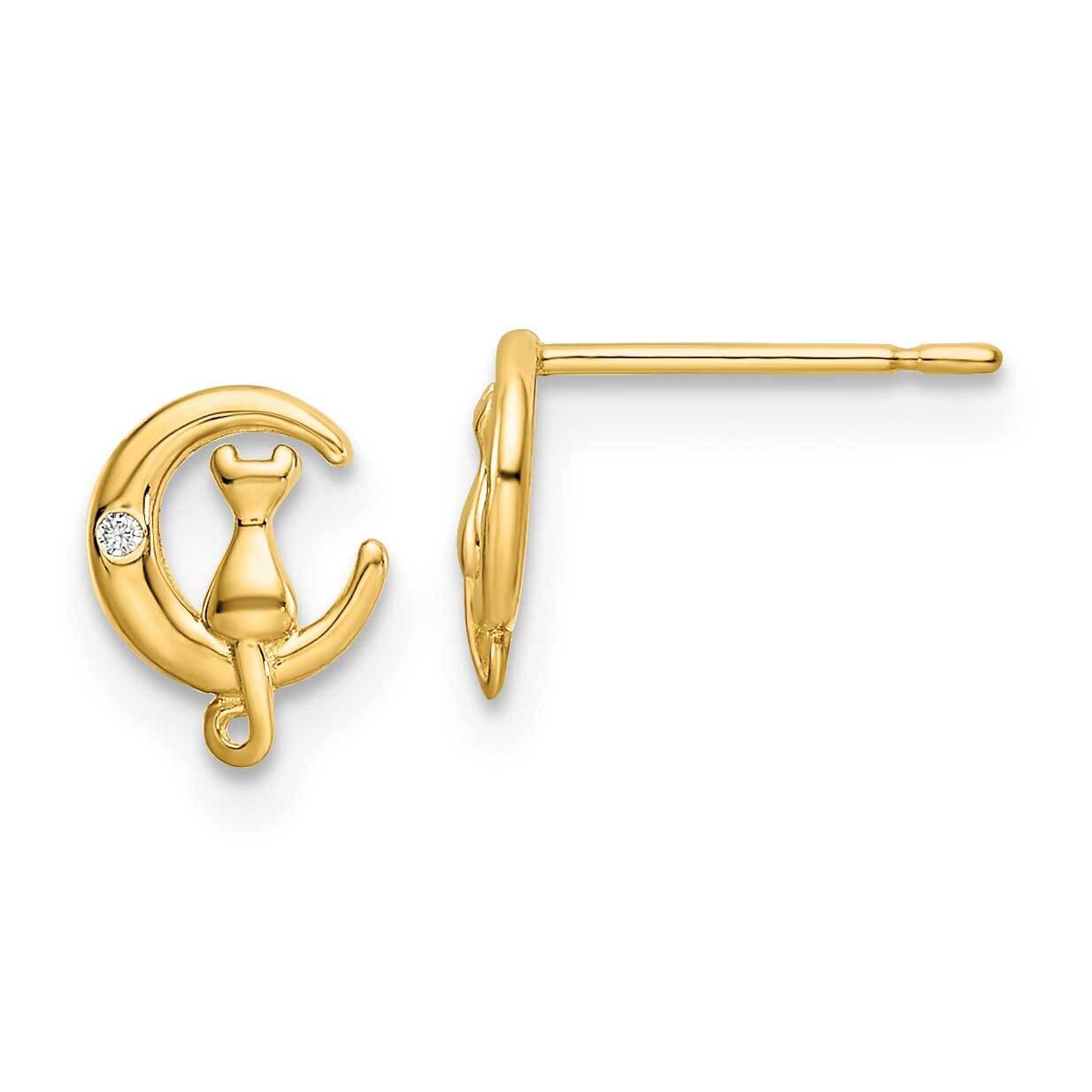 CZ Diamond Cat On The Moon Post Earrings 14k Gold YE2103, MPN: YE2103, 191101786242