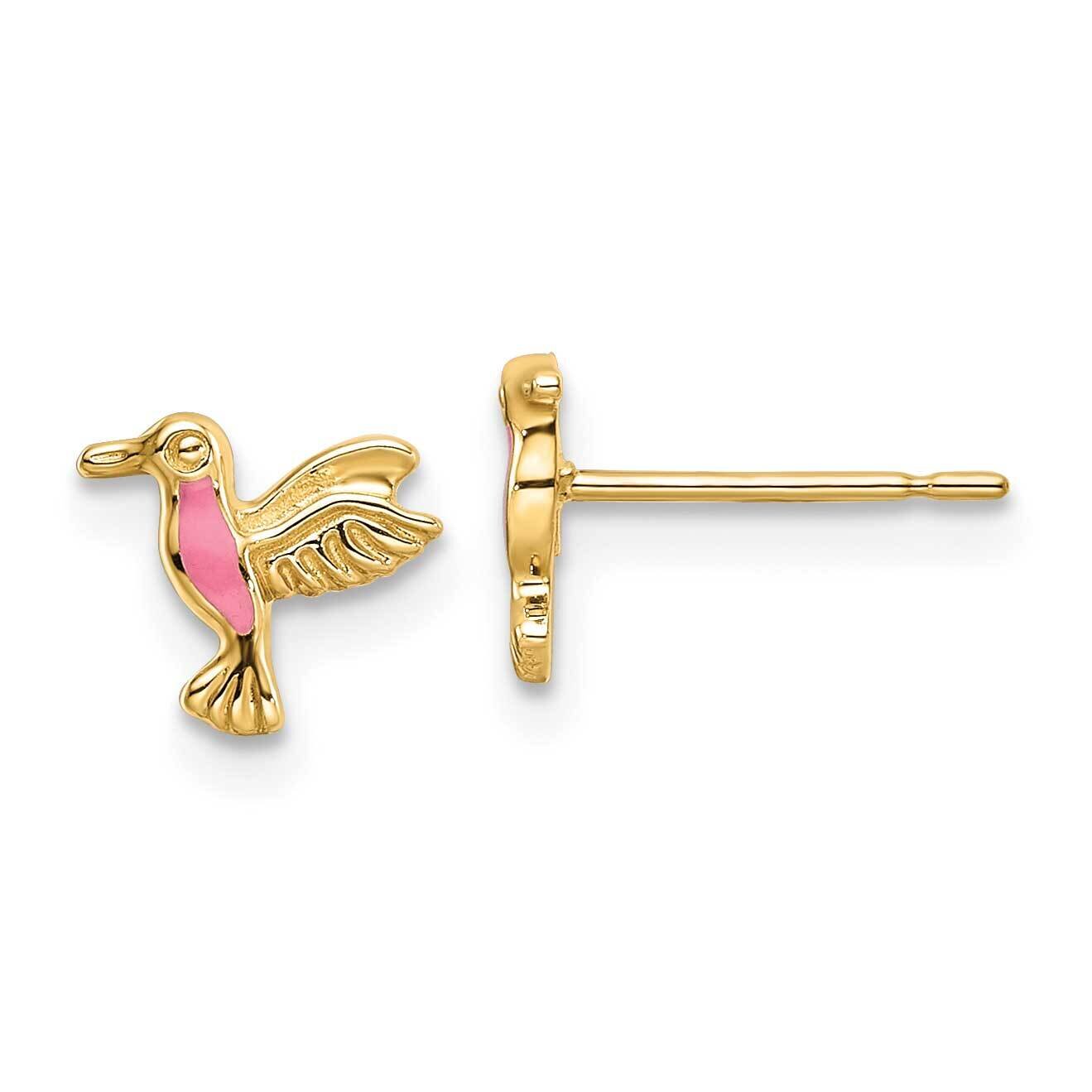 Pink Enamel Hummingbird Post Earrings 14k Gold YE2106