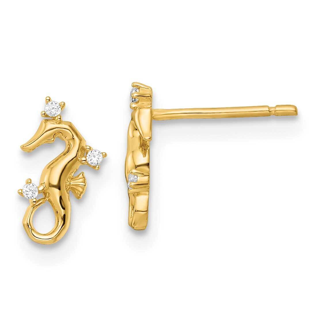 CZ Diamond Seahorse Post Earrings 14K Yellow Gold Polished YE2112, MPN: YE2112, 191101786150