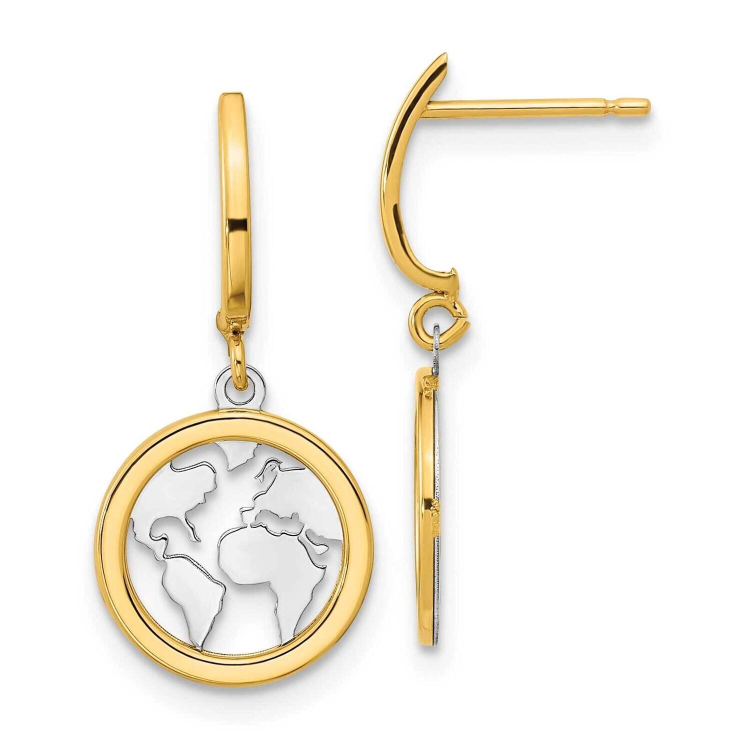 White Rhodium Earth Dangle Earrings 14k Gold Polished YE2114