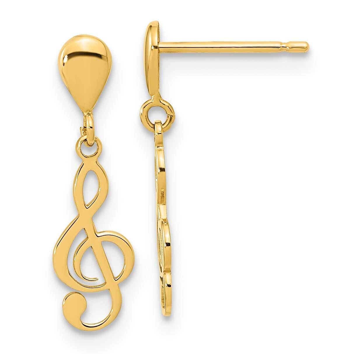 Treble Clef Dangle Earrings 14k Gold Polished YE2117