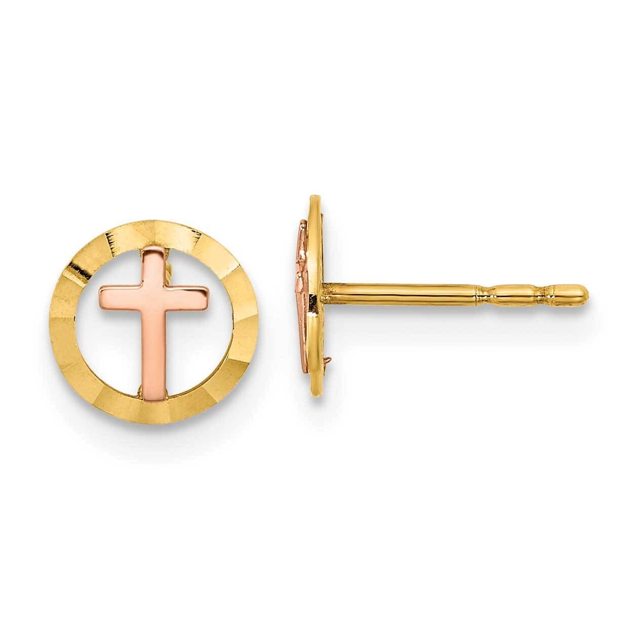 Circle with Cross Post Earrings 14k Two-Tone Gold YE2119, MPN: YE2119, 191101786082