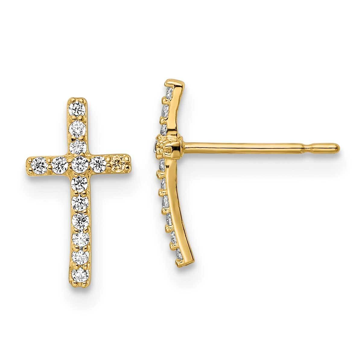 CZ Diamond Cross Post Earrings 14k Gold YE2121, MPN: YE2121, 191101786075