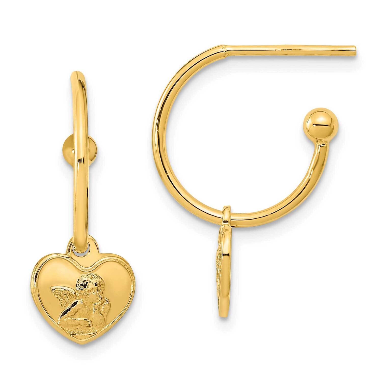 Removeable Heart Angel Charm Post Hoop Earrings 14k Gold Polished YE2127, MPN: YE2127, 191101786013