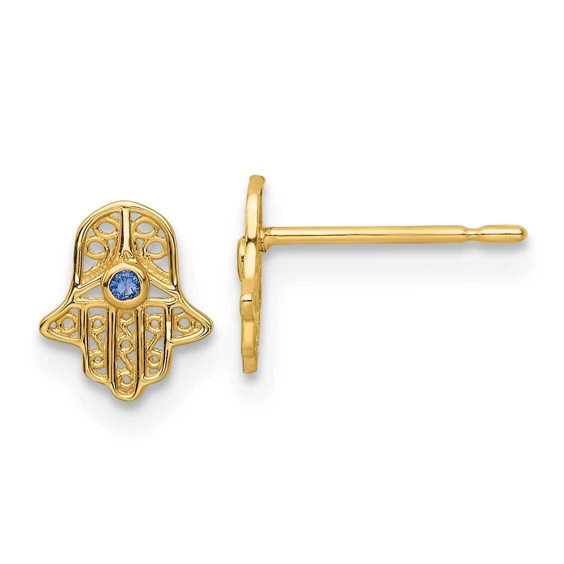 Blue Glass Stone Hamsa Post Earrings 14k Gold YE2131, MPN: YE2131, 191101785979