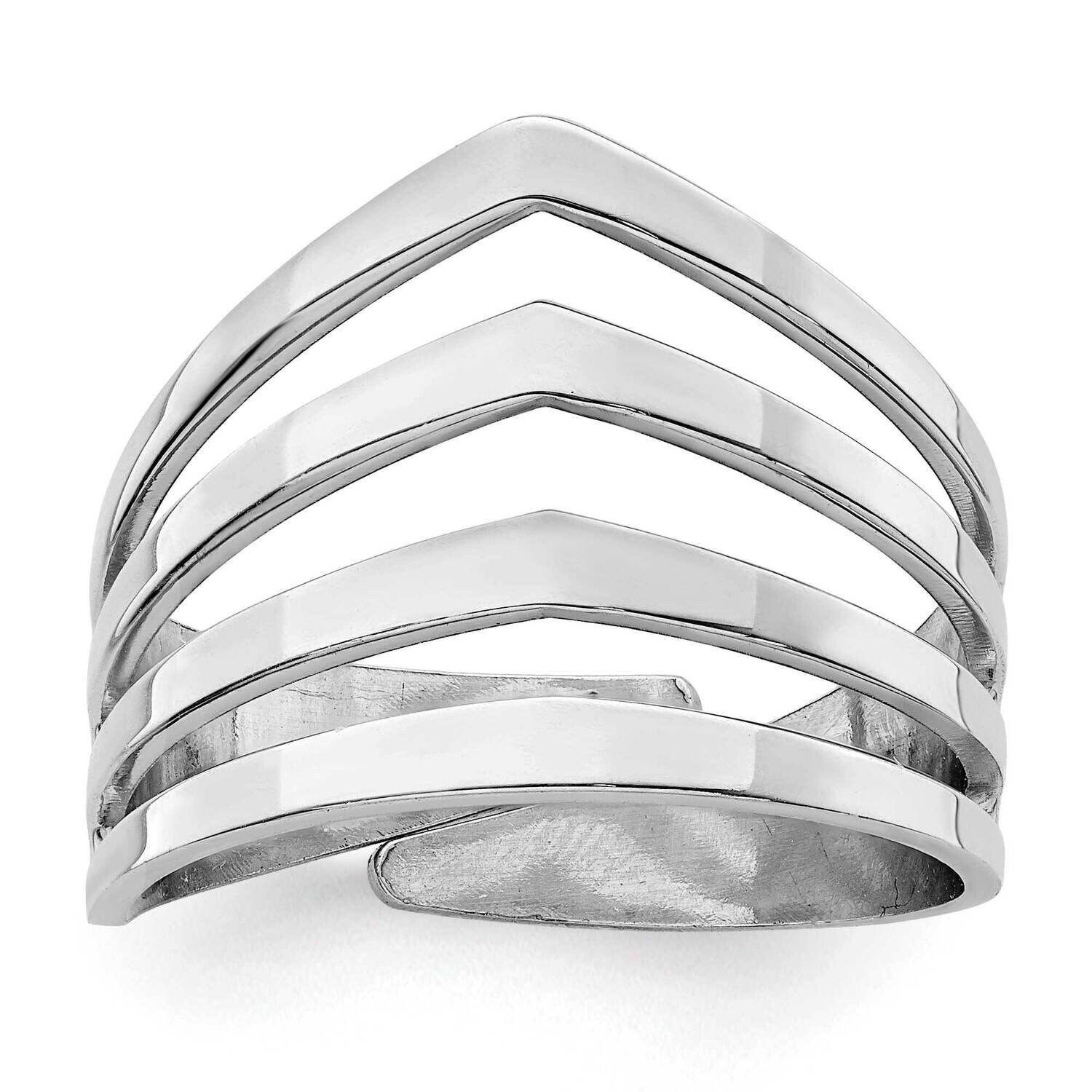 Polished Four V Band Adjustable Ring Sterling Silver Rhodium-Plated QR7231-6