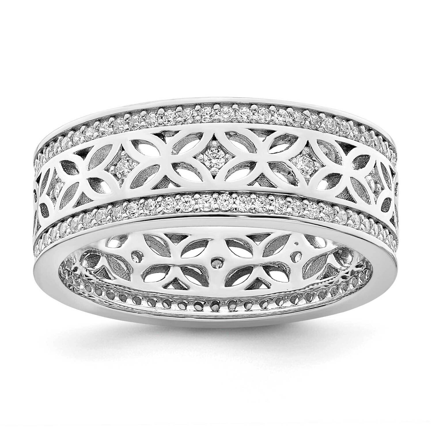 CZ Diamond Band Sterling Silver Rhodium-Plated QR7254-6, MPN: QR7254-6,