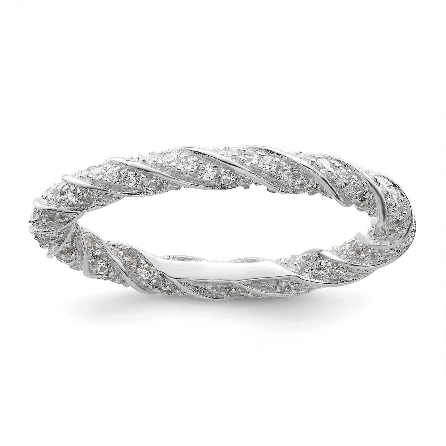 Rhodium-Plated CZ Diamond Twisted Eternity Band Sterling Silver Polished QR7263-6, MPN: QR7263-6,