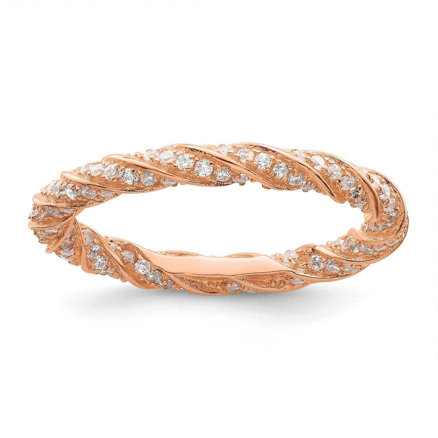 Rose-Tone CZ Diamond Twisted Eternity Band Sterling Silver Polished QR7265-6, MPN: QR7265-6,