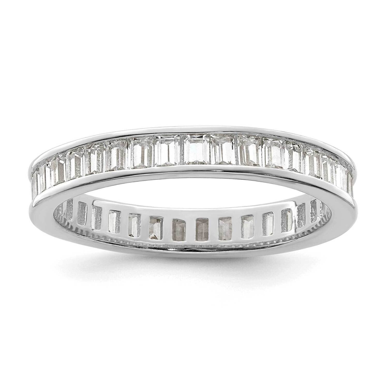 Rhodium-Plated Channel Set CZ Diamond Band Sterling Silver Polished QR7266-6, MPN: QR7266-6,