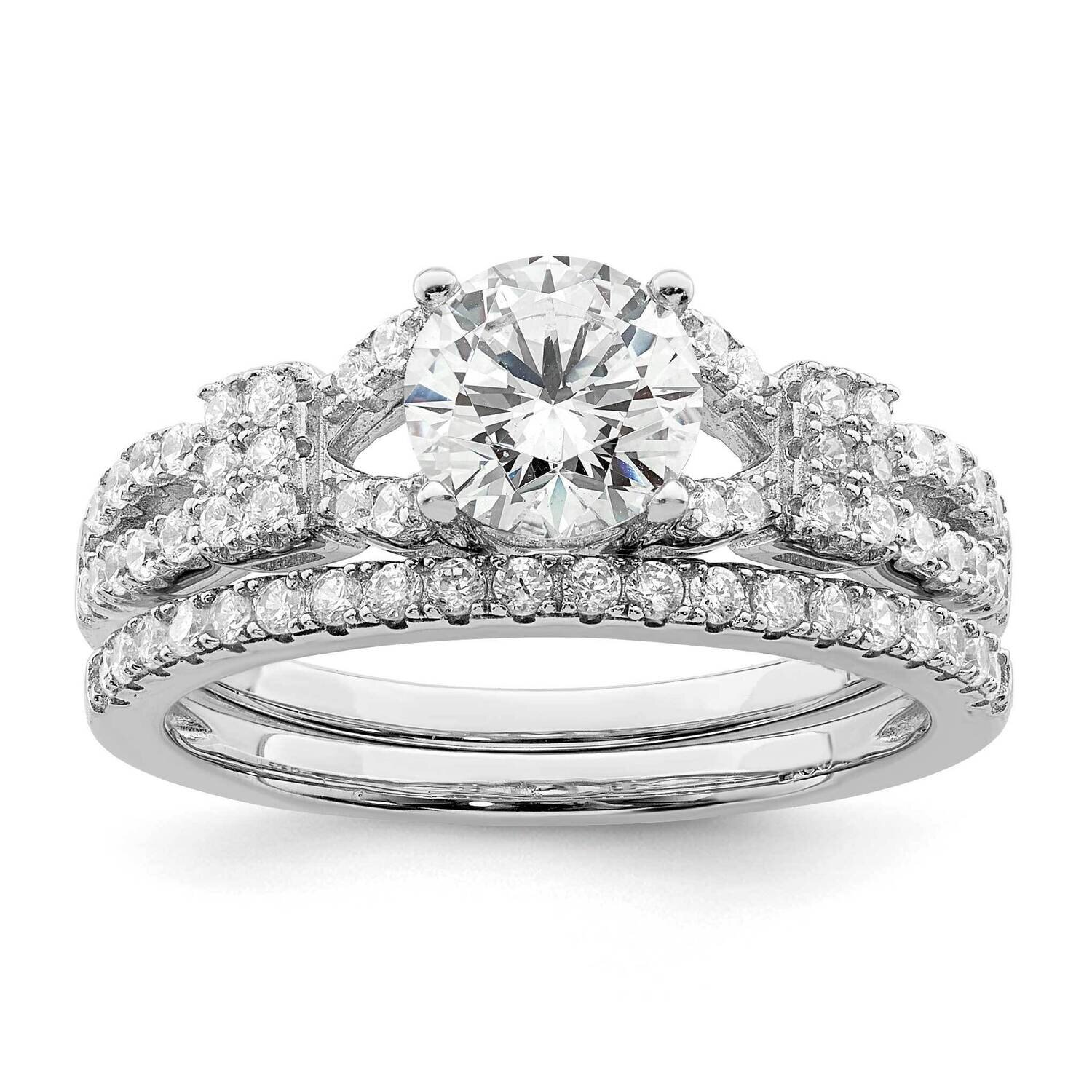 CZ Diamond Engagement and Band Set Sterling Silver Rhodium-Plated Polished QR7297-6, MPN: QR7297-6,