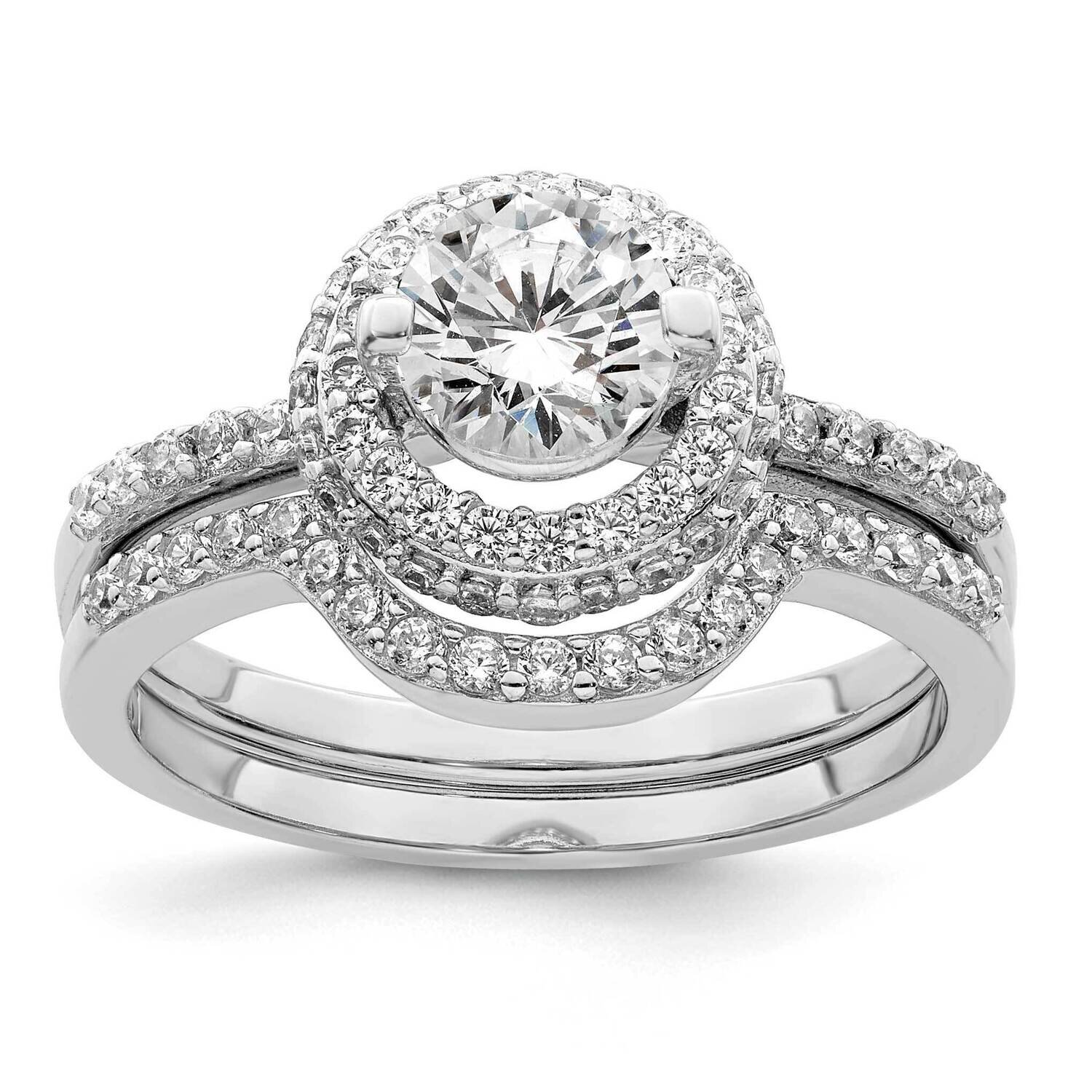 CZ Diamond Halo Engagement Ring &amp; Band Set Sterling Silver Rhodium-Plated QR7299-6, MPN: QR7299-6,