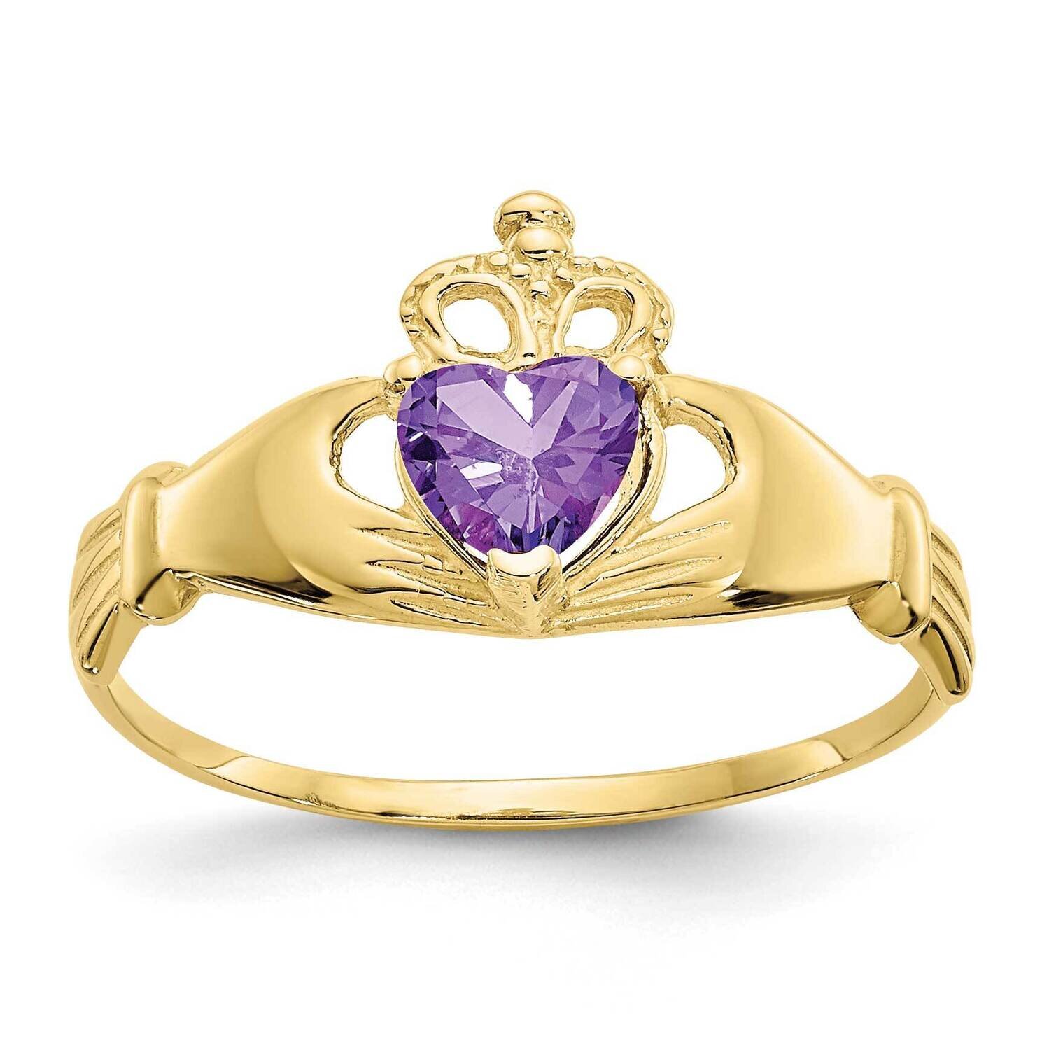 CZ Diamond February Birthstone Claddagh Heart Ring 10k Gold 10D1793