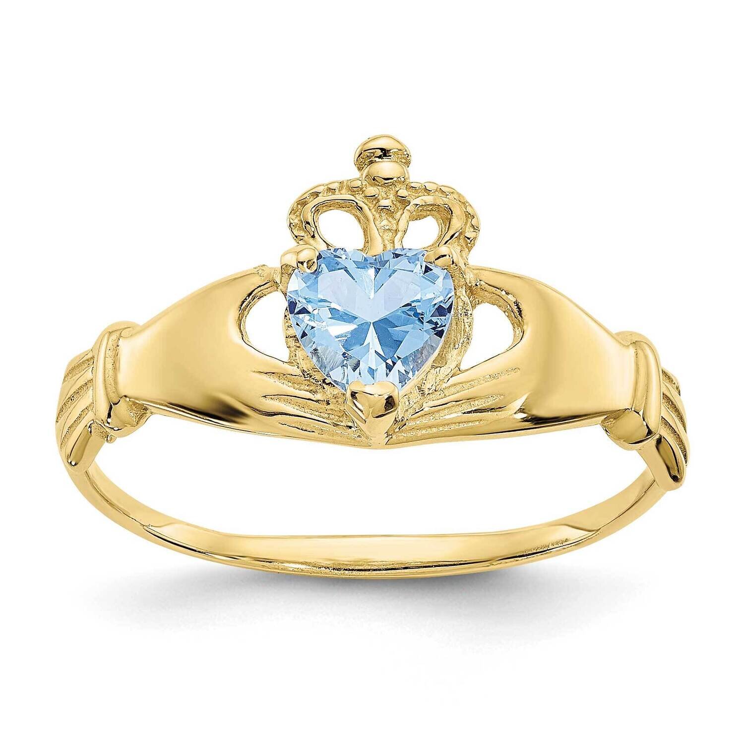 CZ Diamond March Birthstone Claddagh Heart Ring 10k Gold 10D1794