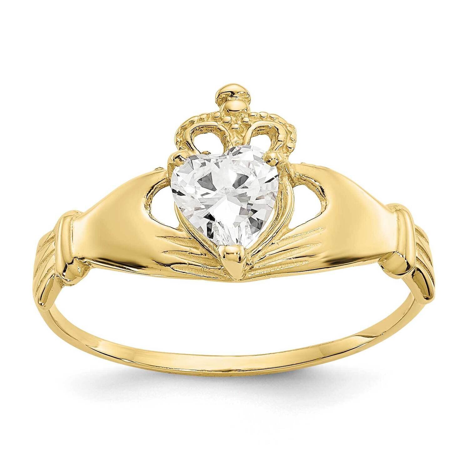 CZ Diamond April Birthstone Claddagh Heart Ring 10k Gold 10D1795, MPN: 10D1795, 191101729232