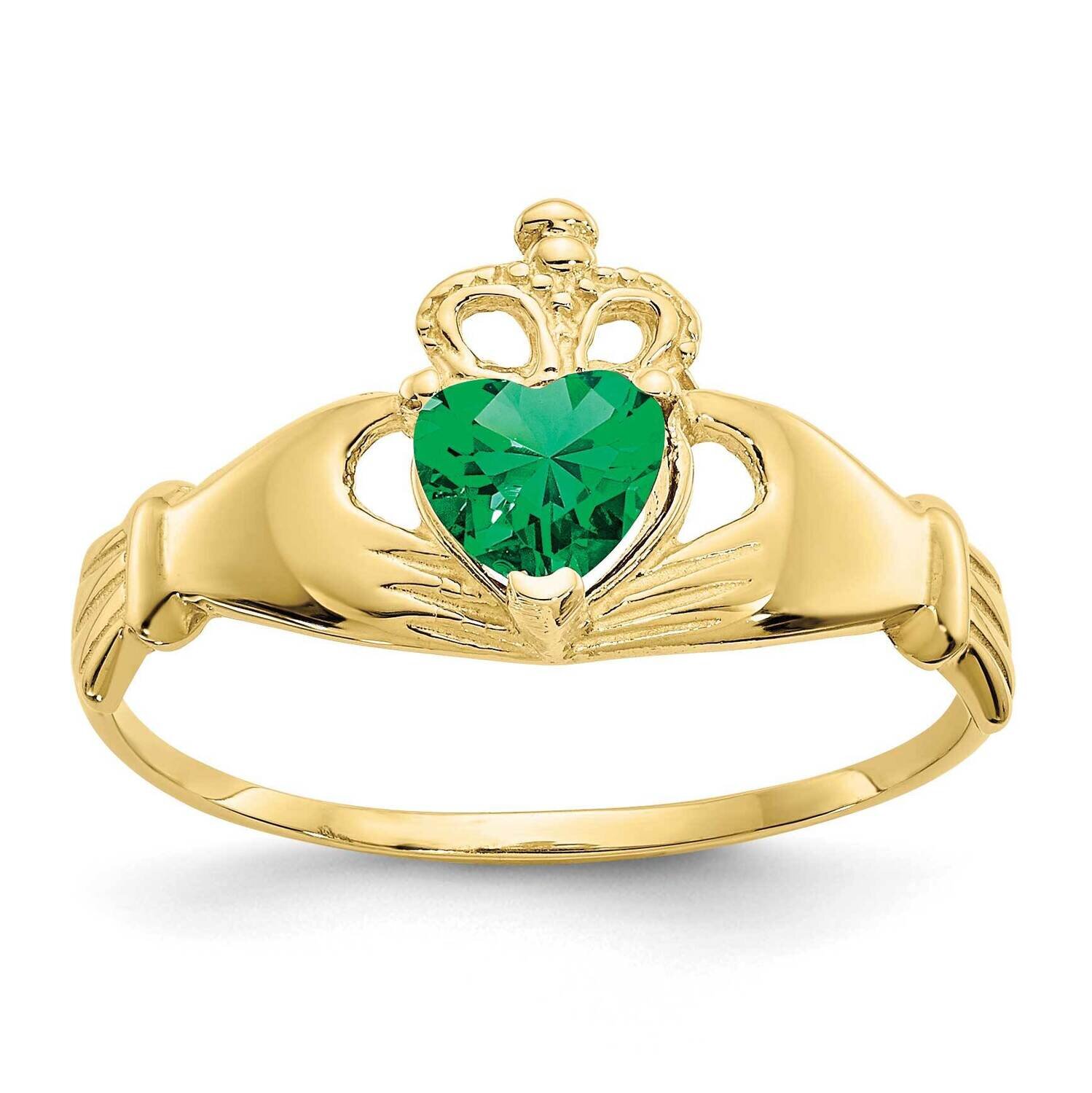 CZ Diamond May Birthstone Claddagh Heart Ring 10k Gold 10D1796, MPN: 10D1796, 191101729201