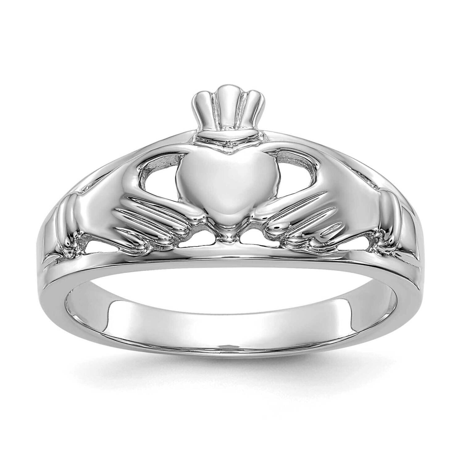 Ladies Claddagh Ring 10k White Gold 10D1855