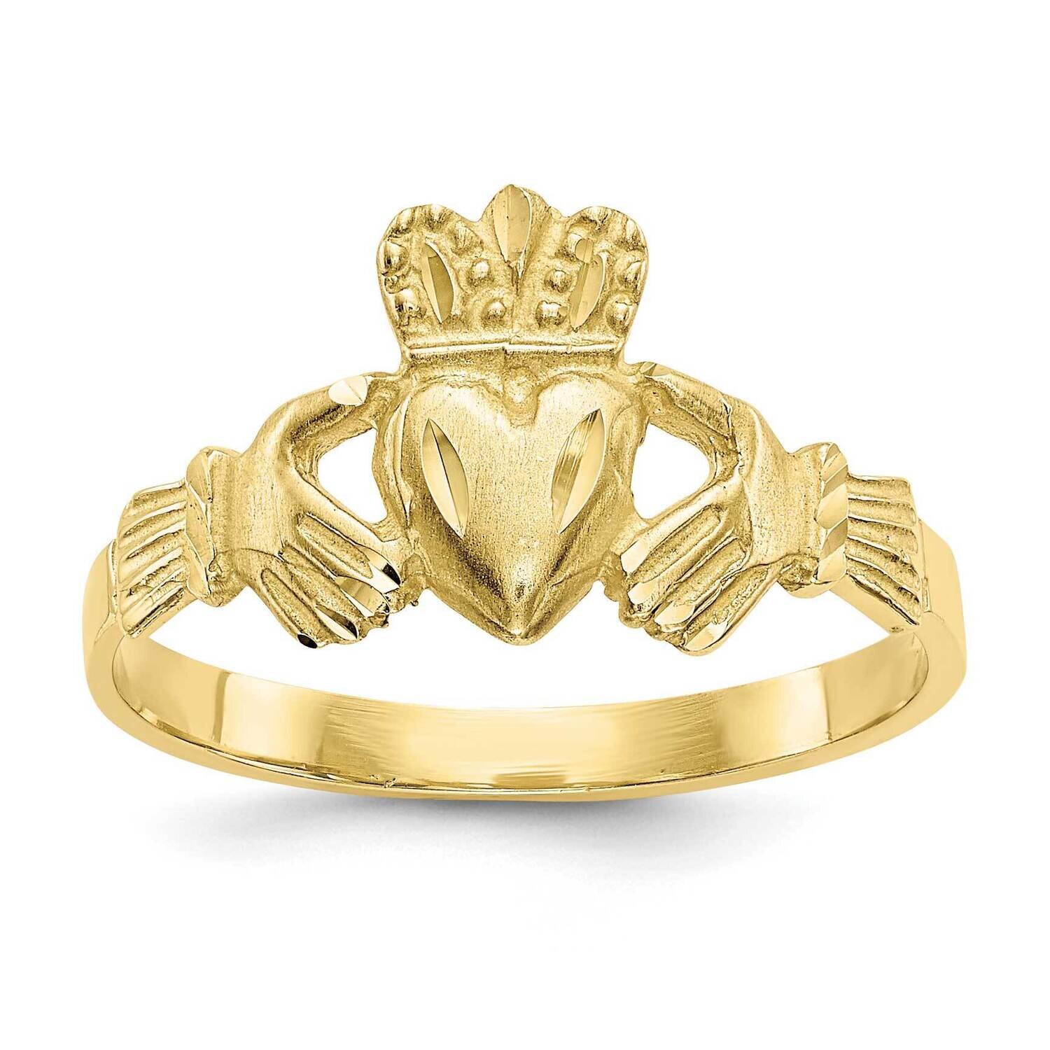 Satin &amp; Diamond-Cut Claddagh Ring 10k Gold 10D3816