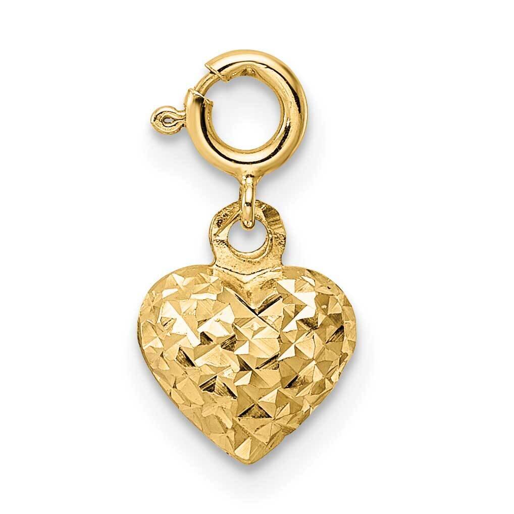 Diamond-Cut Heart with Spring Ring Clasp Charm 14k Gold C4828