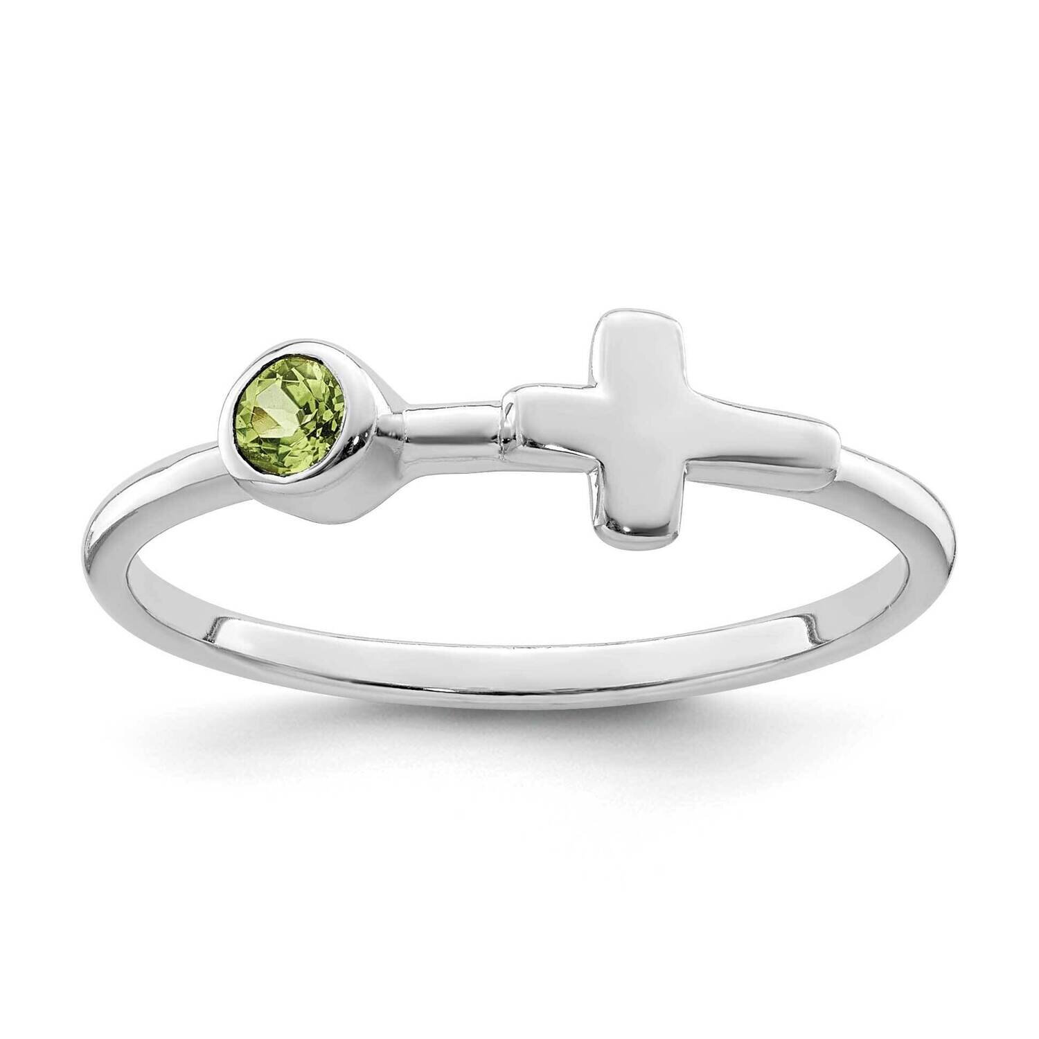 Cross Peridot Ring Sterling Silver Rhodium-Plated Polished QBR33AUG, MPN: QBR33AUG,