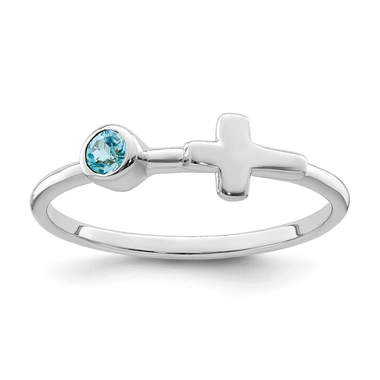 Cross Ls Blue Topaz Ring Sterling Silver Rhodium-Plated Polished QBR33DEC