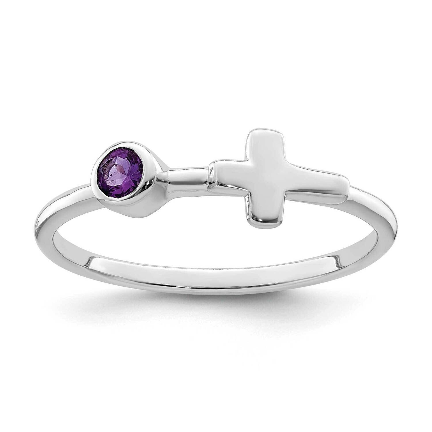 Cross Amethyst Ring Sterling Silver Rhodium-Plated Polished QBR33FEB, MPN: QBR33FEB,