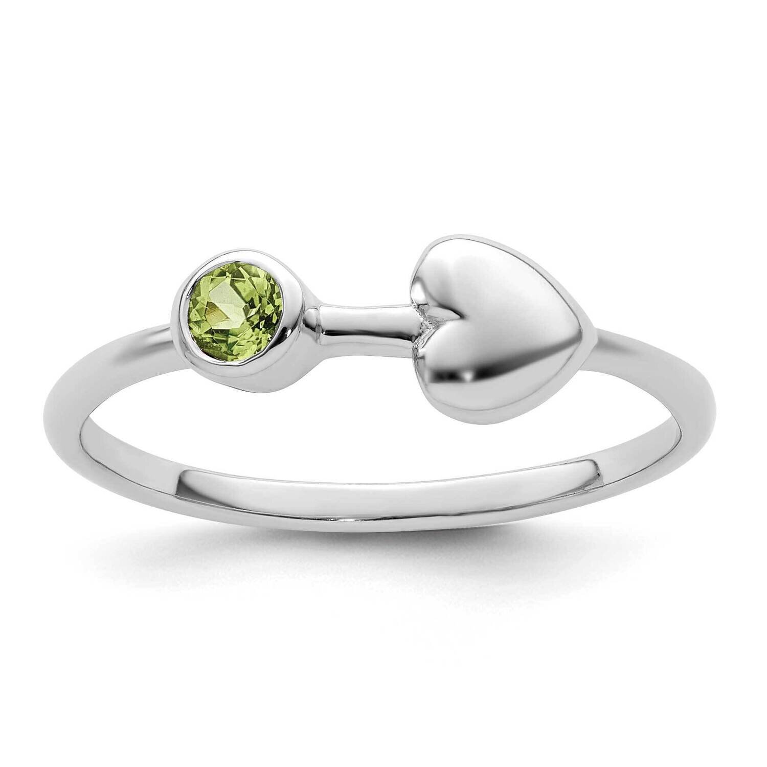 Heart Peridot Ring Sterling Silver Rhodium-Plated Polished QBR35AUG, MPN: QBR35AUG,