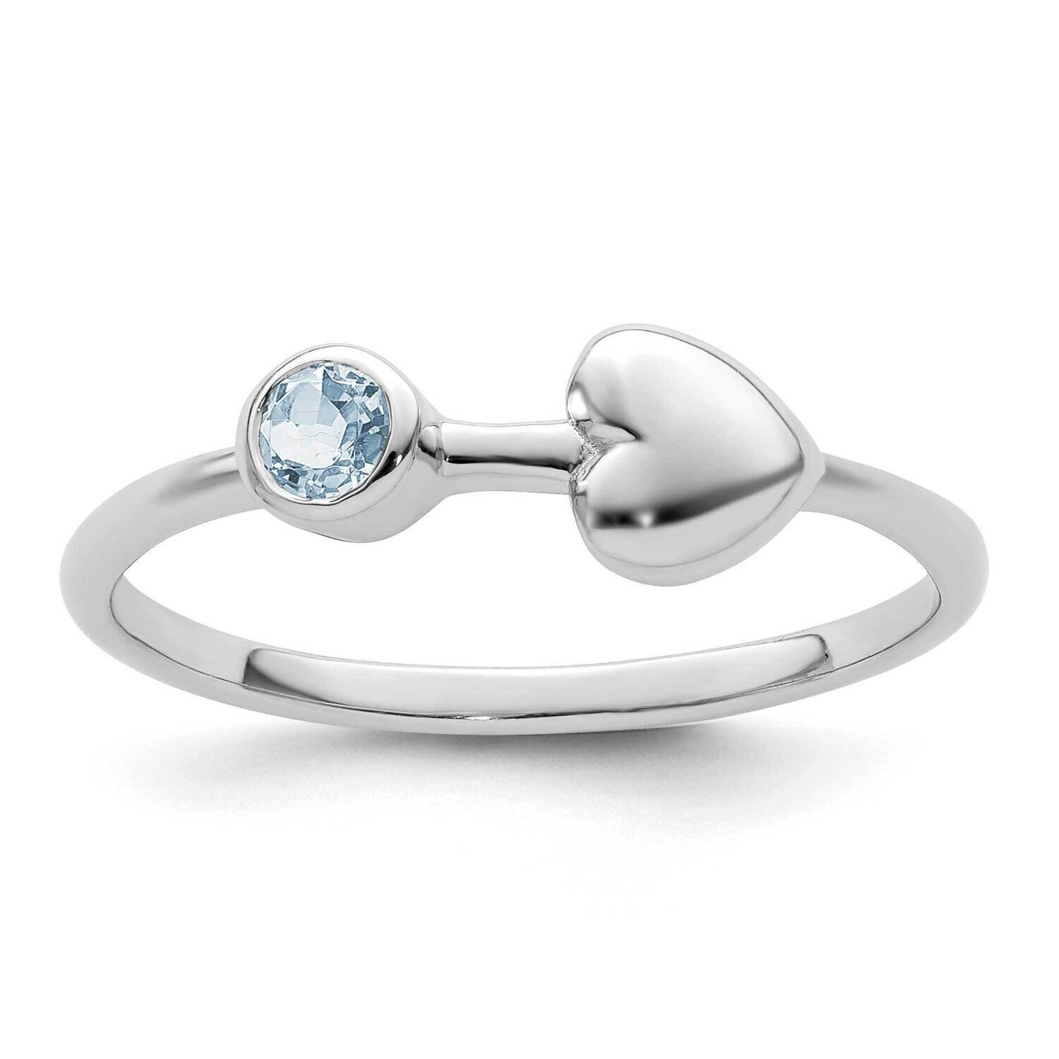 Heart Aquamarine Ring Sterling Silver Rhodium-Plated Polished QBR35MAR