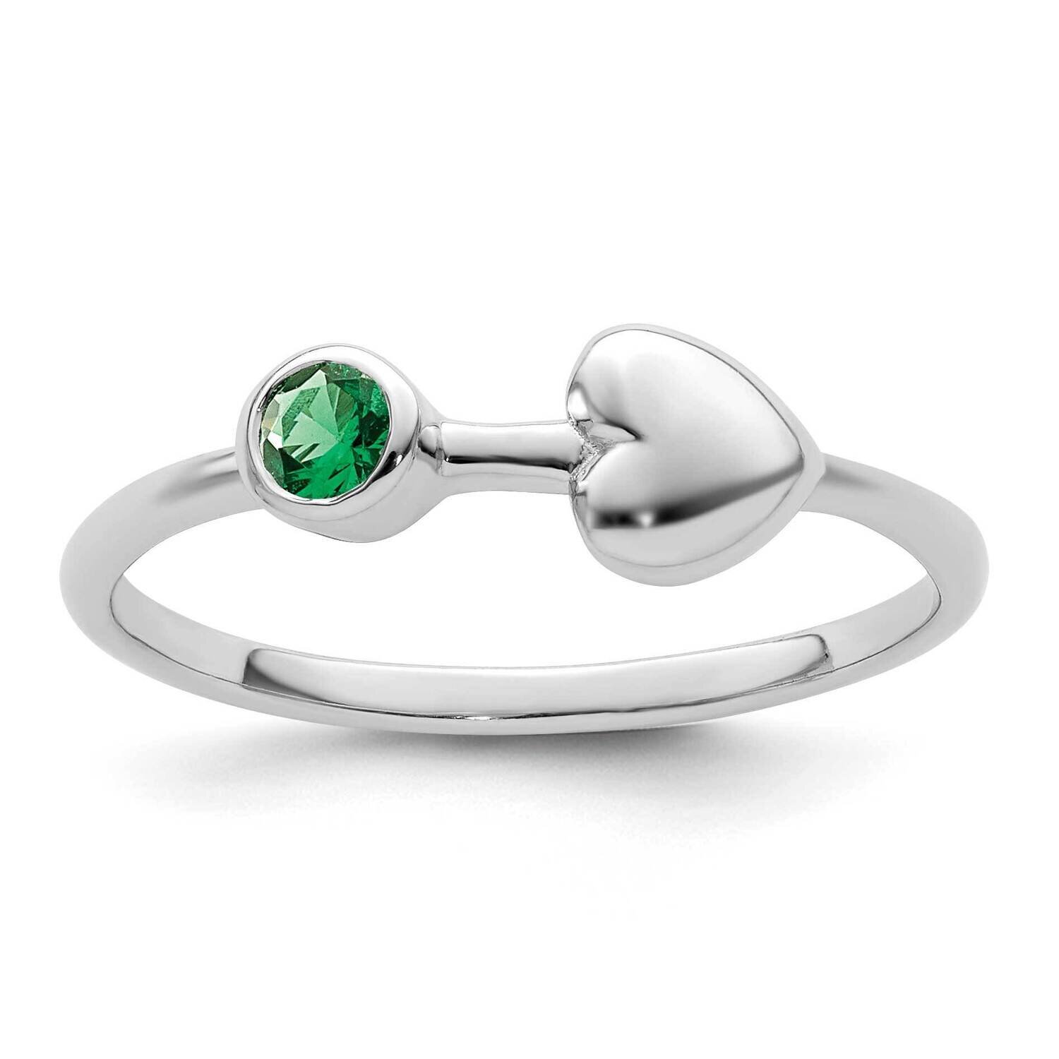 Circle Created Emerald Heart Ring Sterling Silver Rhodium-Plated Polished QBR35MAY, MPN: QBR35MAY,