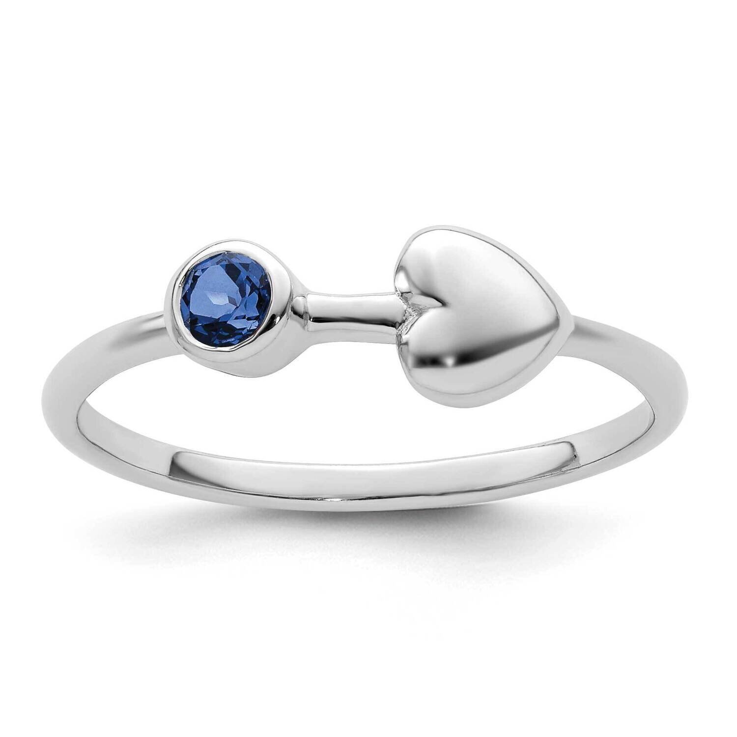 Heart Lab Created Sapphire Ring Sterling Silver Rhodium-Plated Polished QBR35SEP, MPN: QBR35SEP,