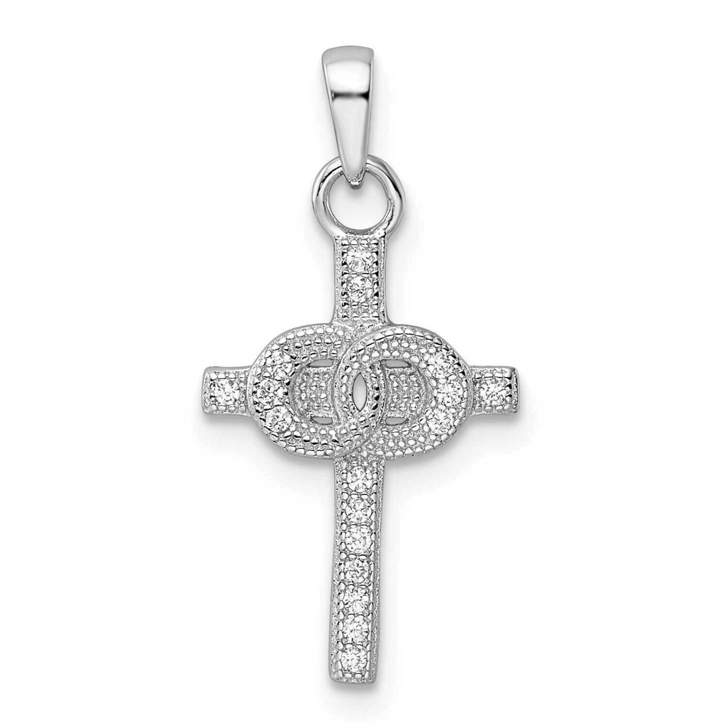 CZ Diamond Double Rings On Cross Pendant Sterling Silver Rhodium-Plated QC11149, MPN: QC11149,