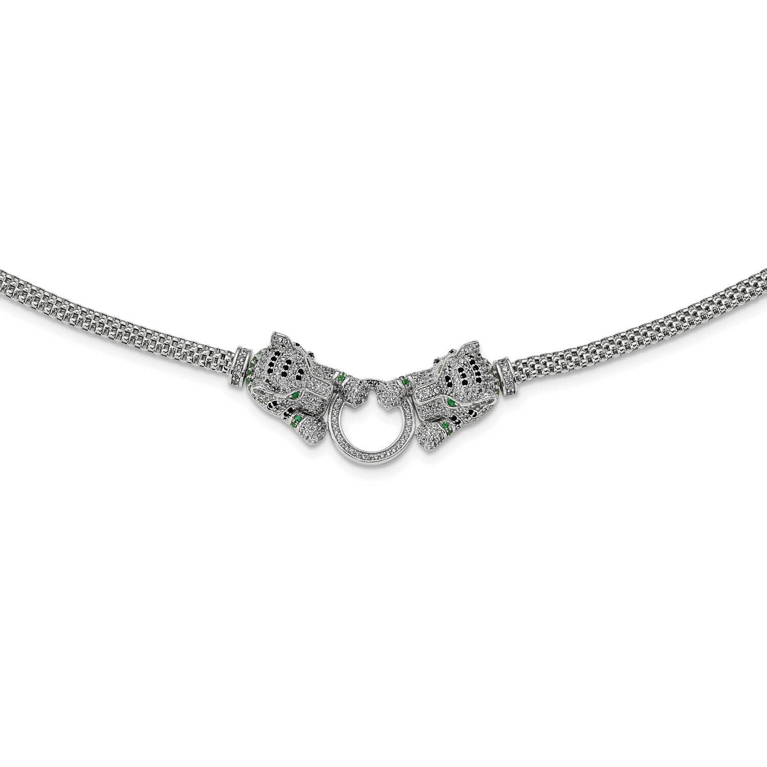 Tigers Holding Ring CZ Diamond Necklace 18 Inch Sterling Silver Rhodium-Plated Polished QG6037-18