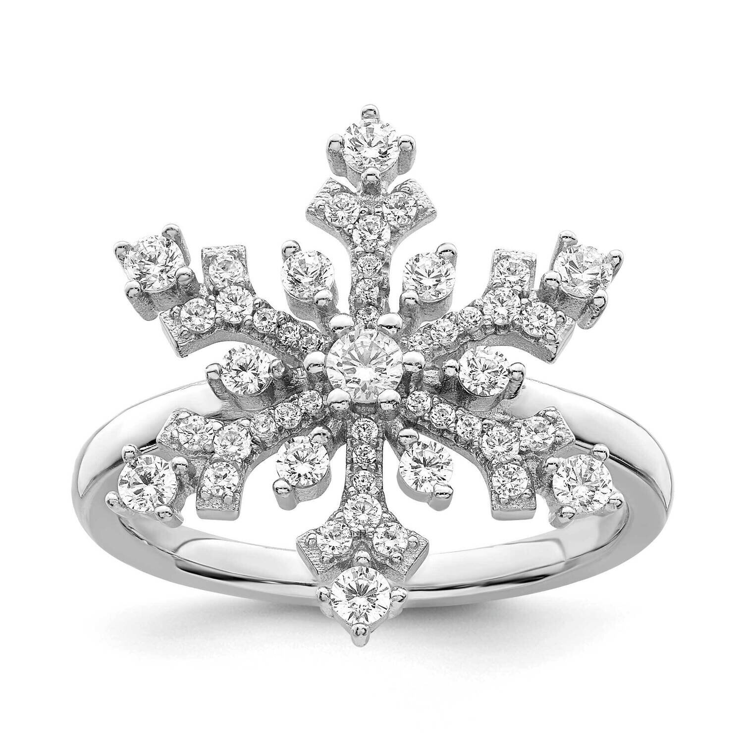 CZ Diamond Snowflake Ring Sterling Silver Rhodium-Plated QR7195