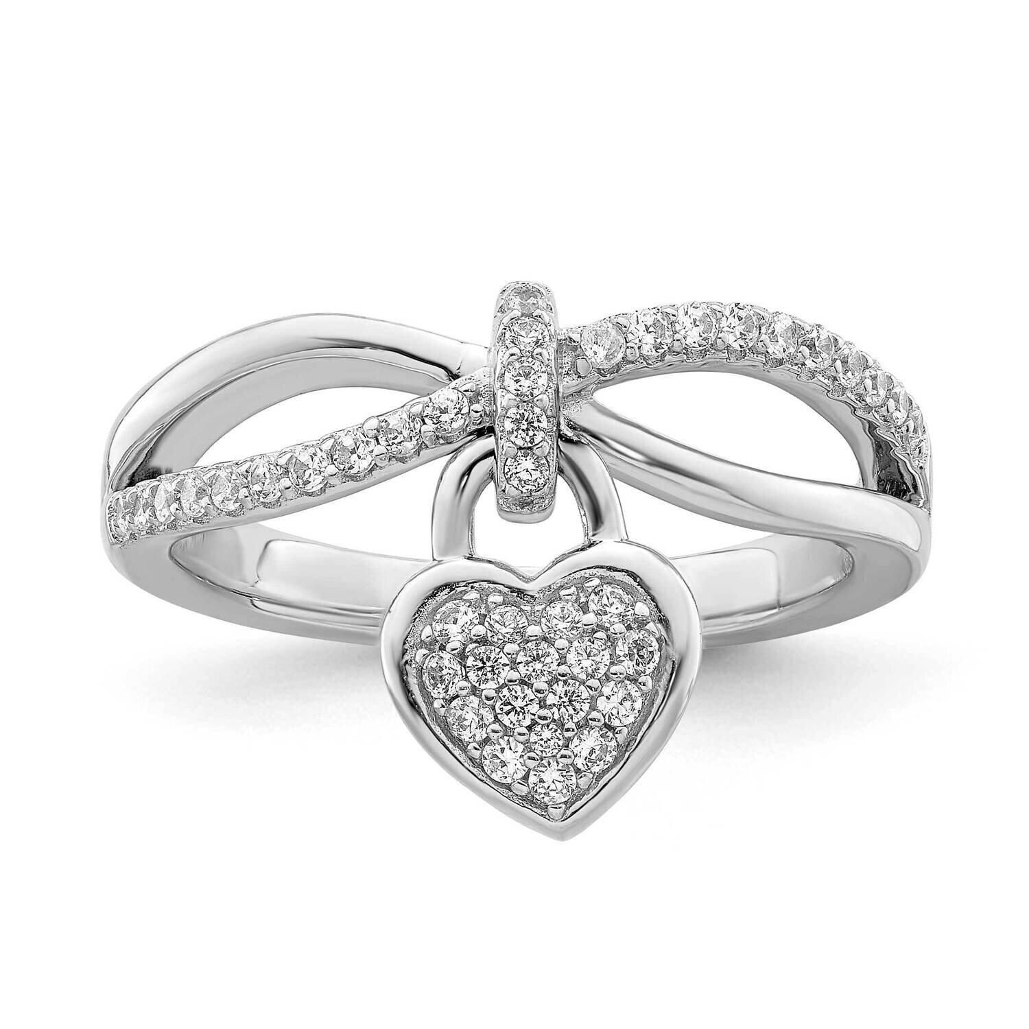 CZ Diamond Heart Dangle Ring Sterling Silver Rhodium-Plated QR7196, MPN: QR7196,