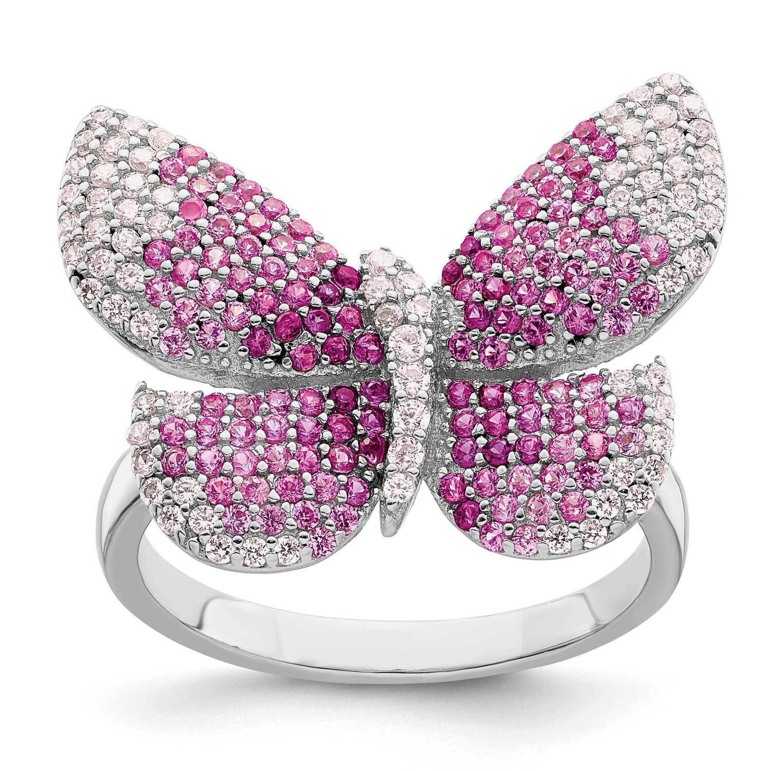 Pink CZ Diamond Butterfly Ring Sterling Silver Rhodium-Plated Polished QR7201, MPN: QR7201,