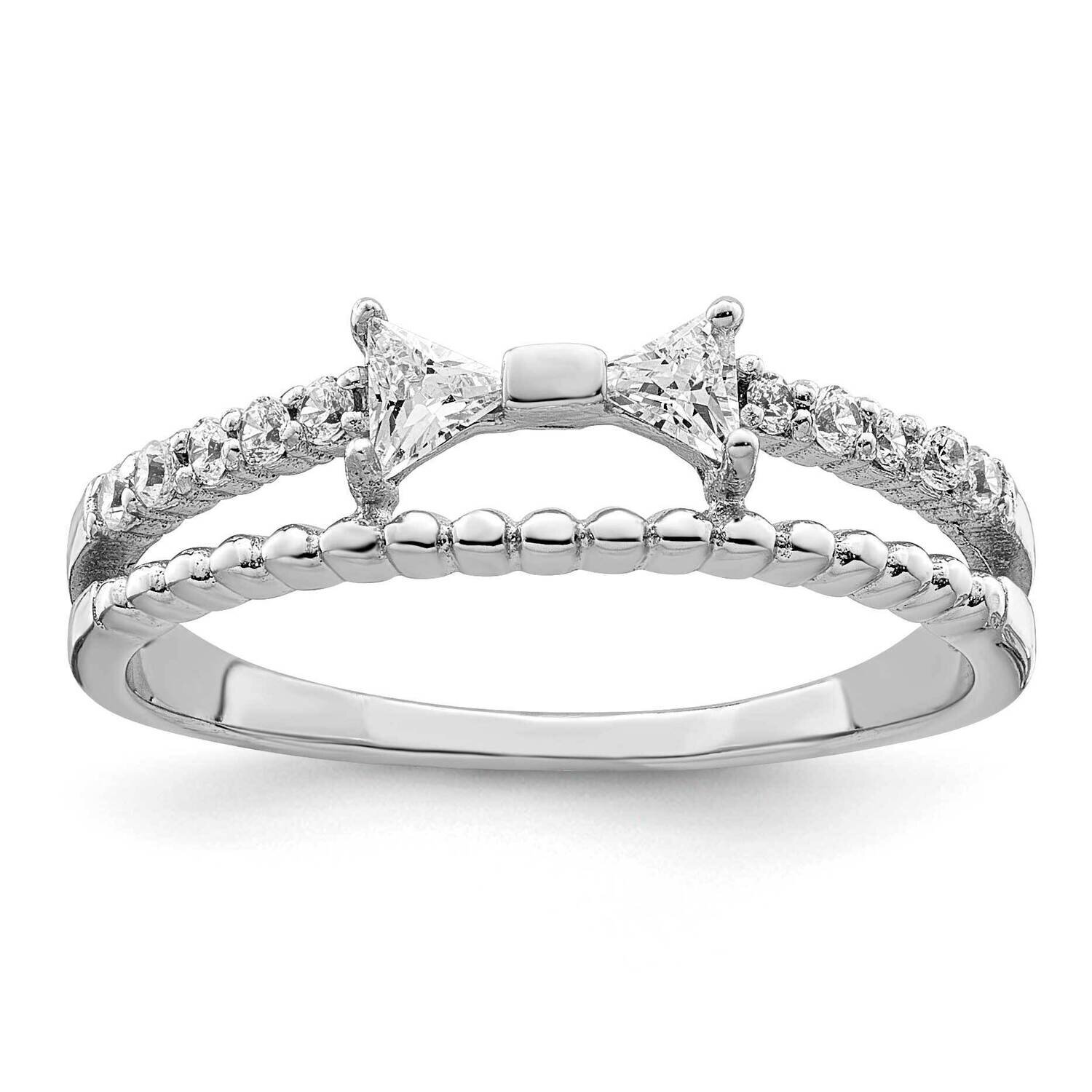 Double CZ Diamond Bow Ring Sterling Silver Rhodium-Plated Polished QR7204, MPN: QR7204,