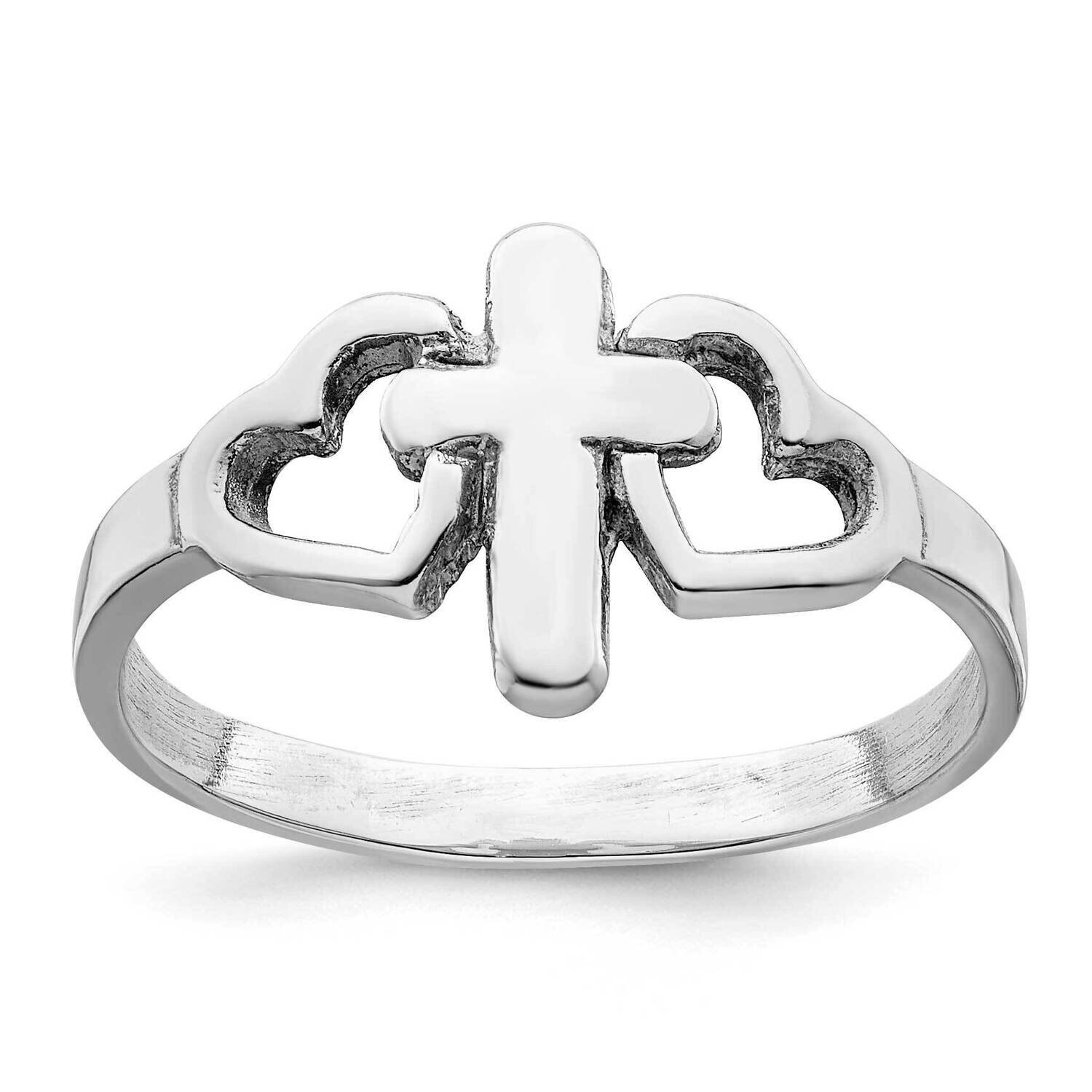 Hearts &amp; Cross Ring Sterling Silver Rhodium-Plated QR7208, MPN: QR7208,