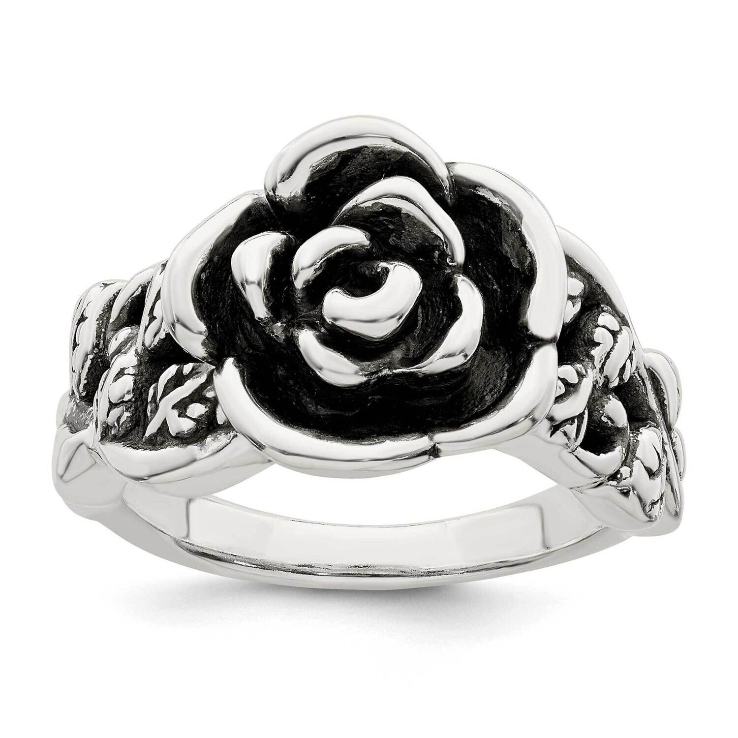 Rose Flower Ring Sterling Silver Antiqued QR7209