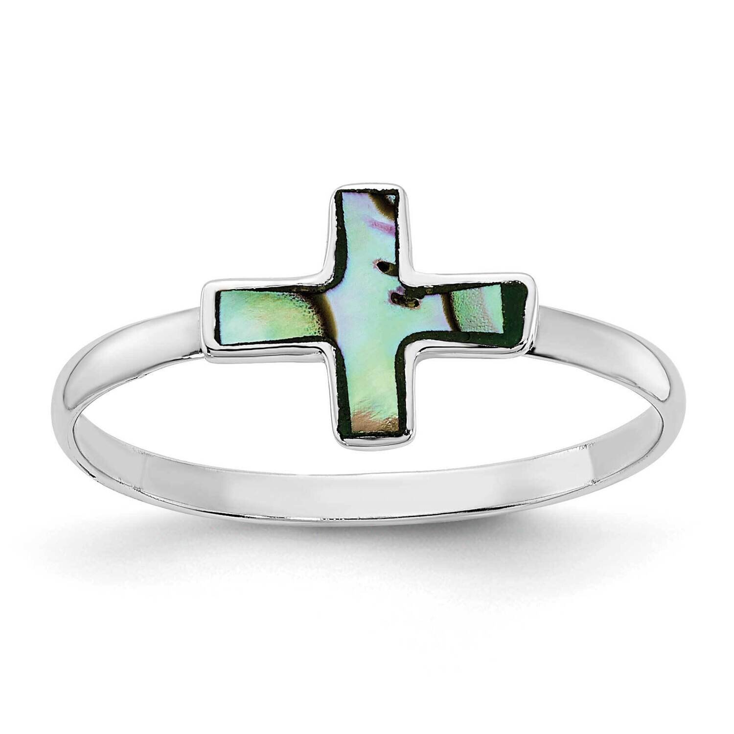 Abalone Cross Ring Sterling Silver Rhodium-Plated Polished QR7211, MPN: QR7211,