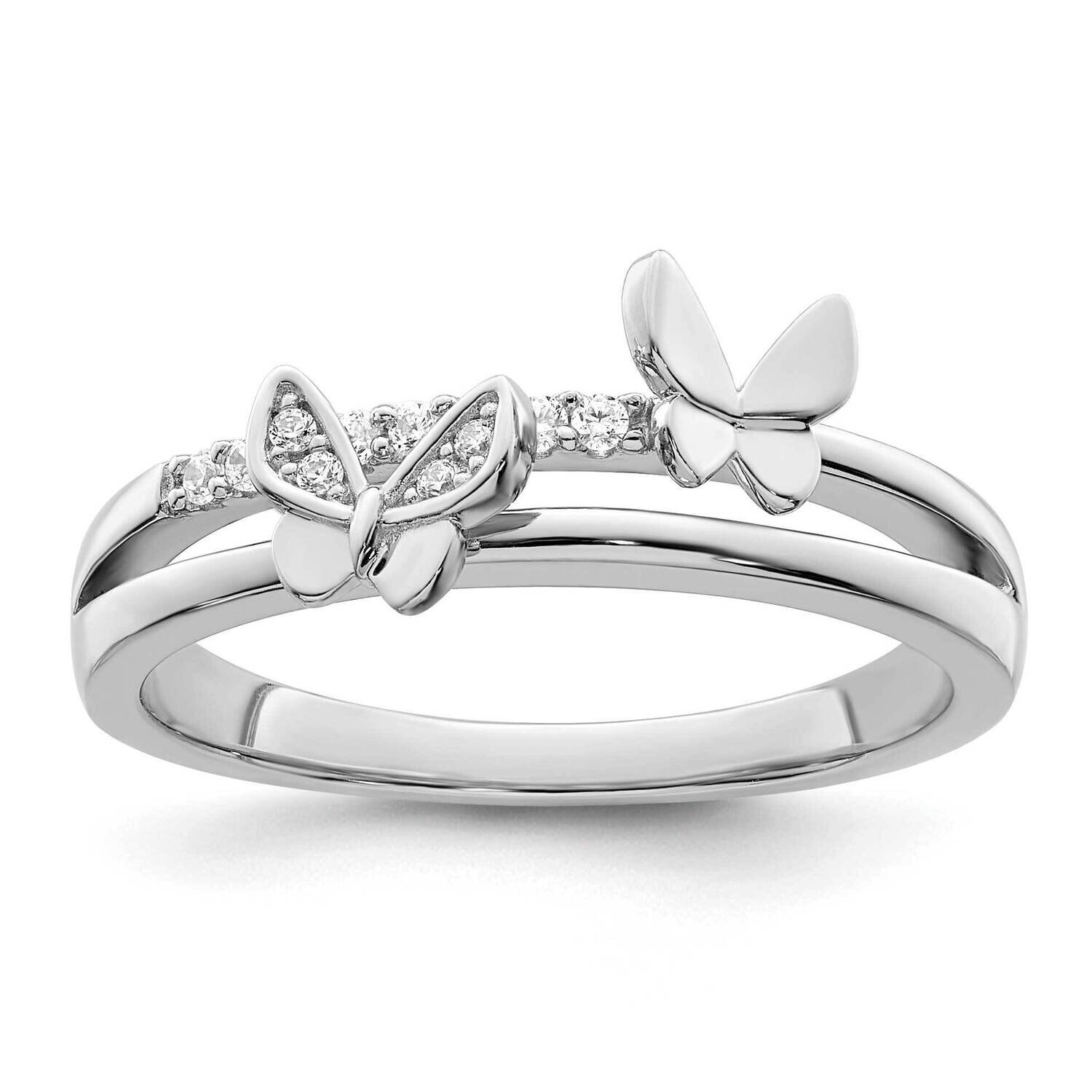 CZ Diamond Butterflies Ring Sterling Silver Rhodium-Plated QR7213, MPN: QR7213,
