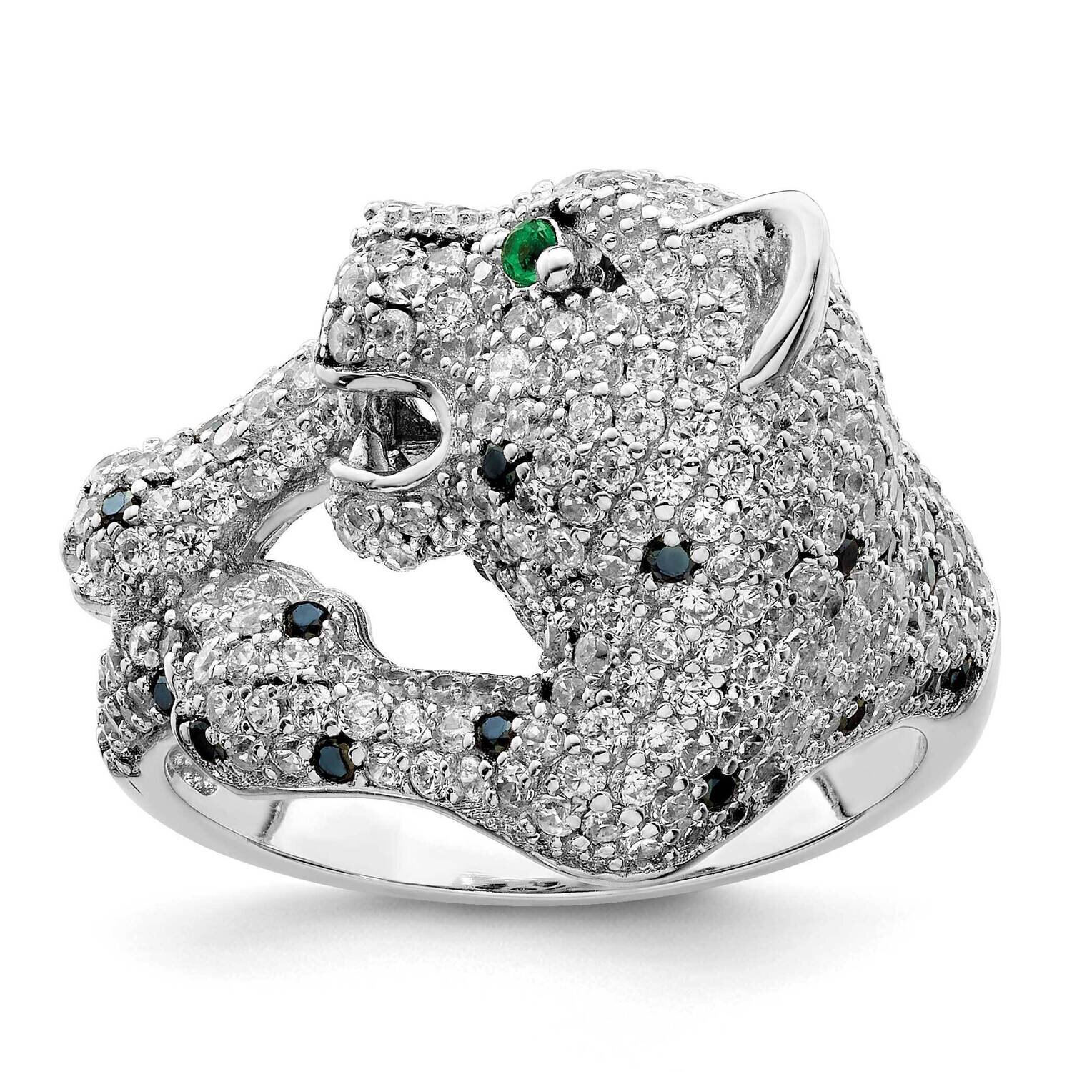 CZ Diamond Cheetah Ring Sterling Silver Rhodium-Plated Polished QR7220